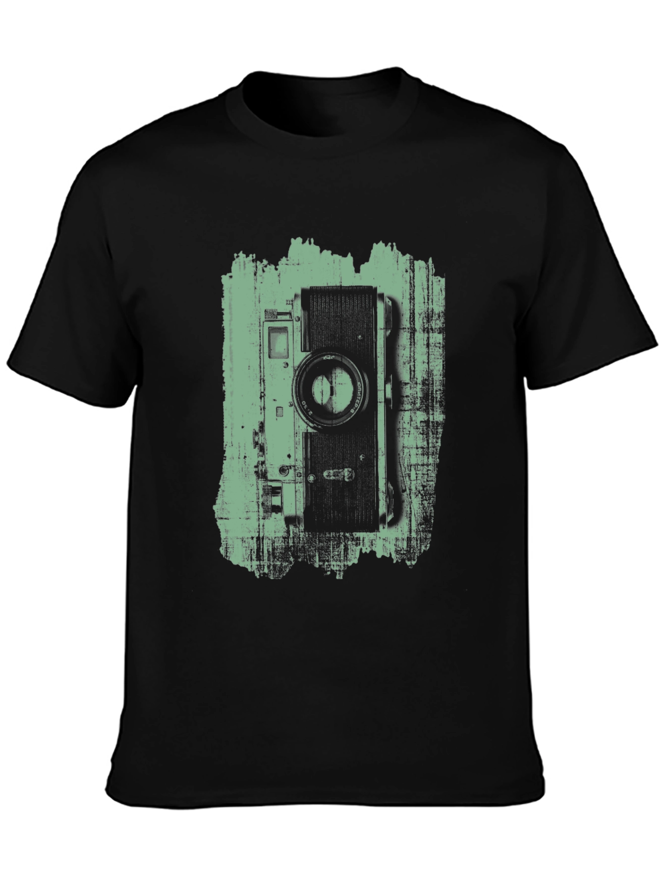 Black Vintage Camera Graphic Tee - Black Cotton T-Shirt view 3