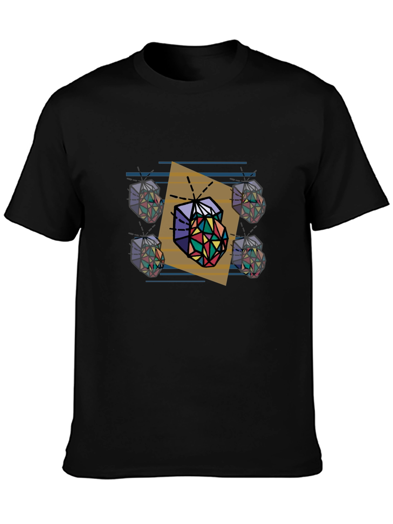 Black Geometric Gem T-Shirt - Modern Art Tee view 3