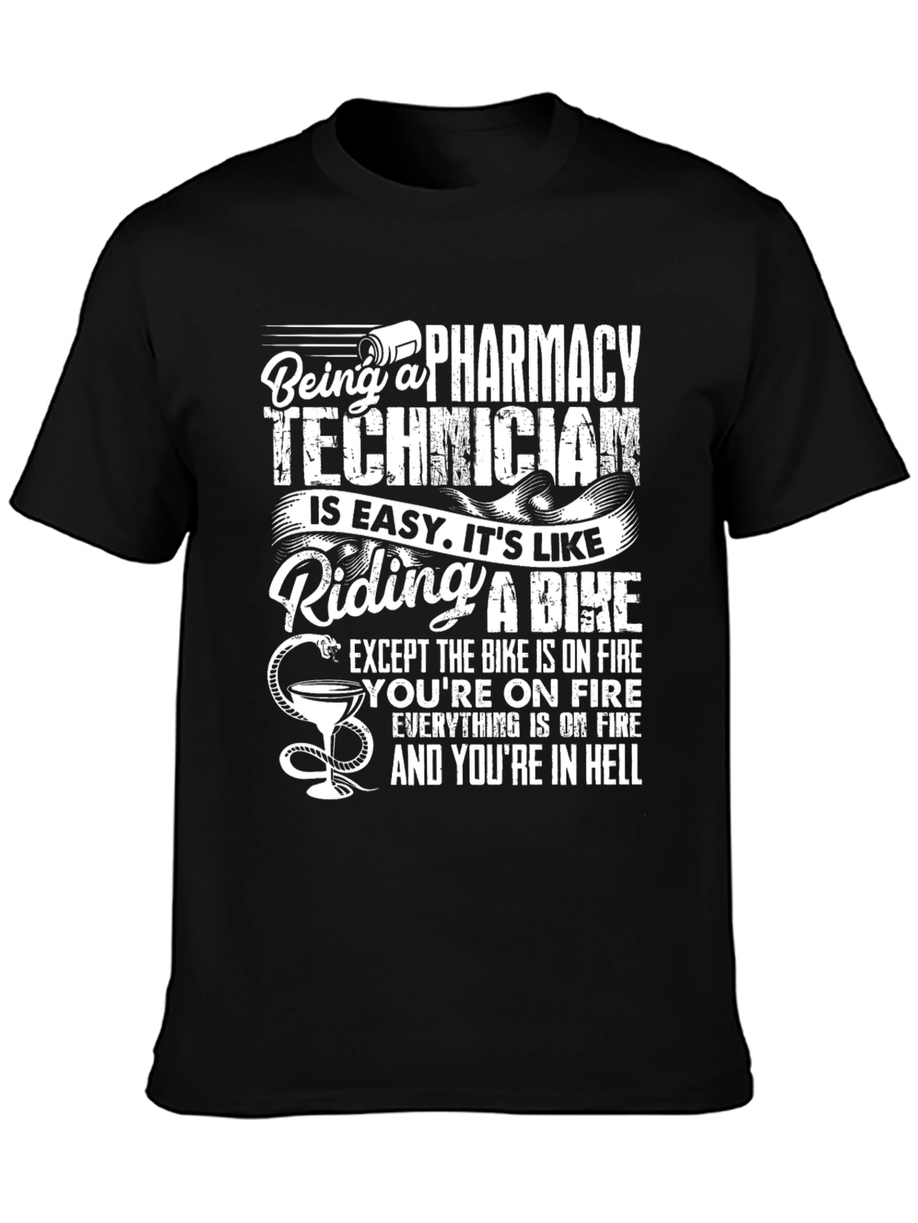 Black Pharmacy Technician T-Shirt - Riding a Bike in Hell view 3