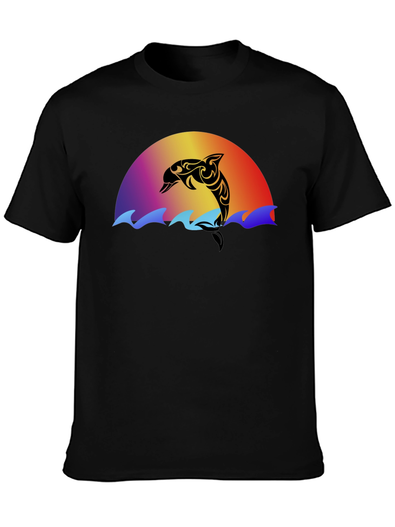Black Tribal Dolphin Sunset Graphic T-Shirt view 3