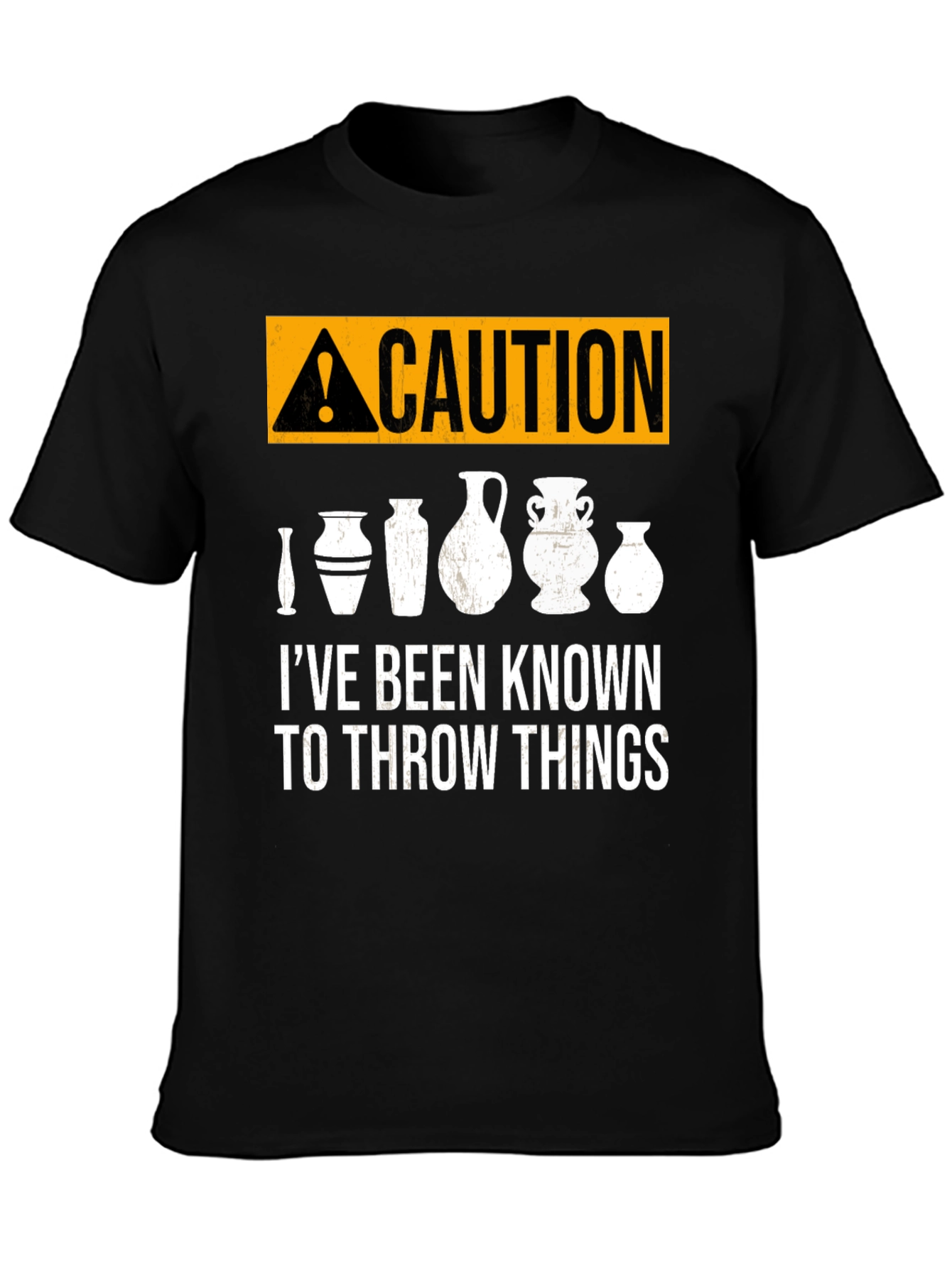 Black Caution: I Throw Things - Pottery T-Shirt view 3