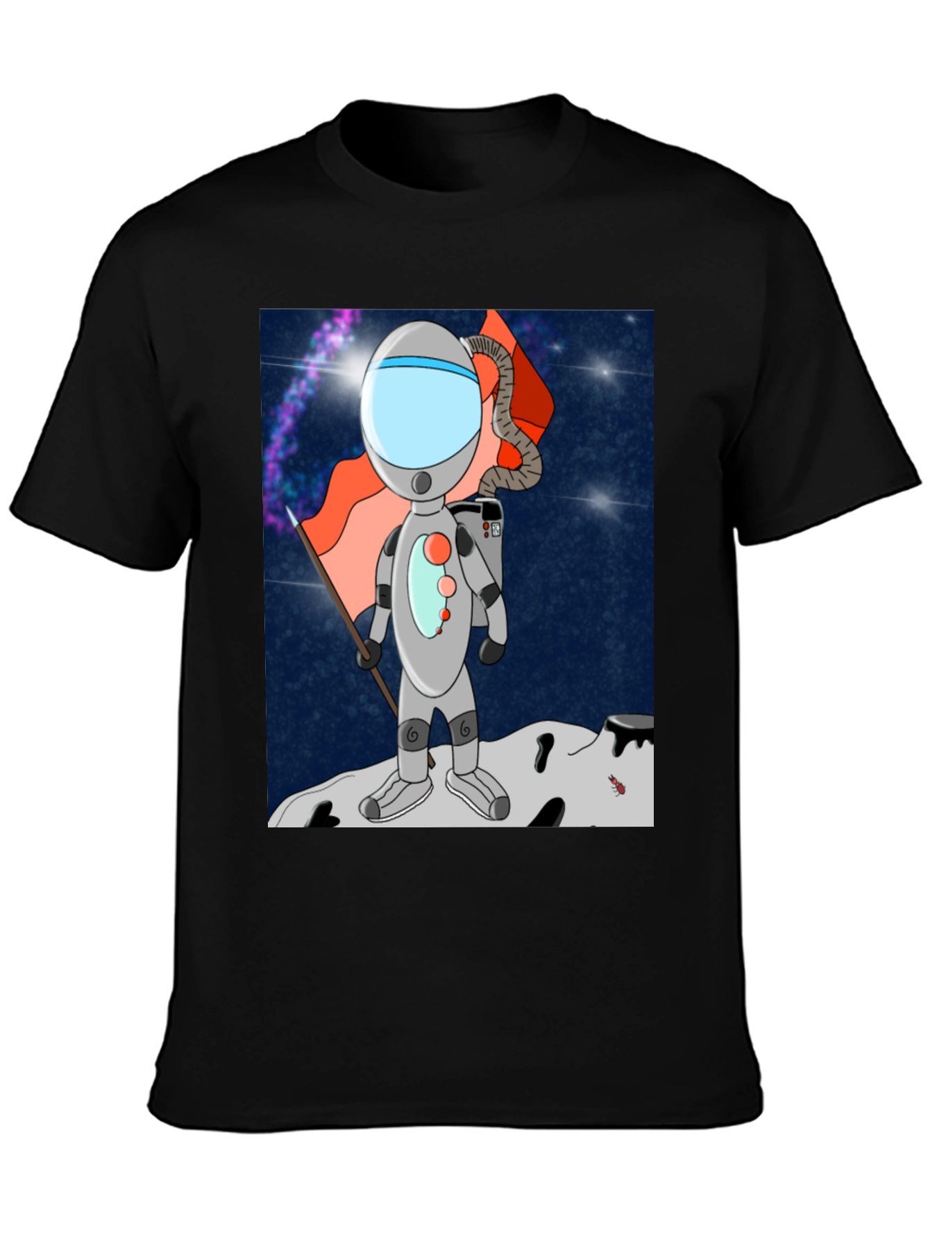 Black Astronaut Cartoon Graphic Tee view 3
