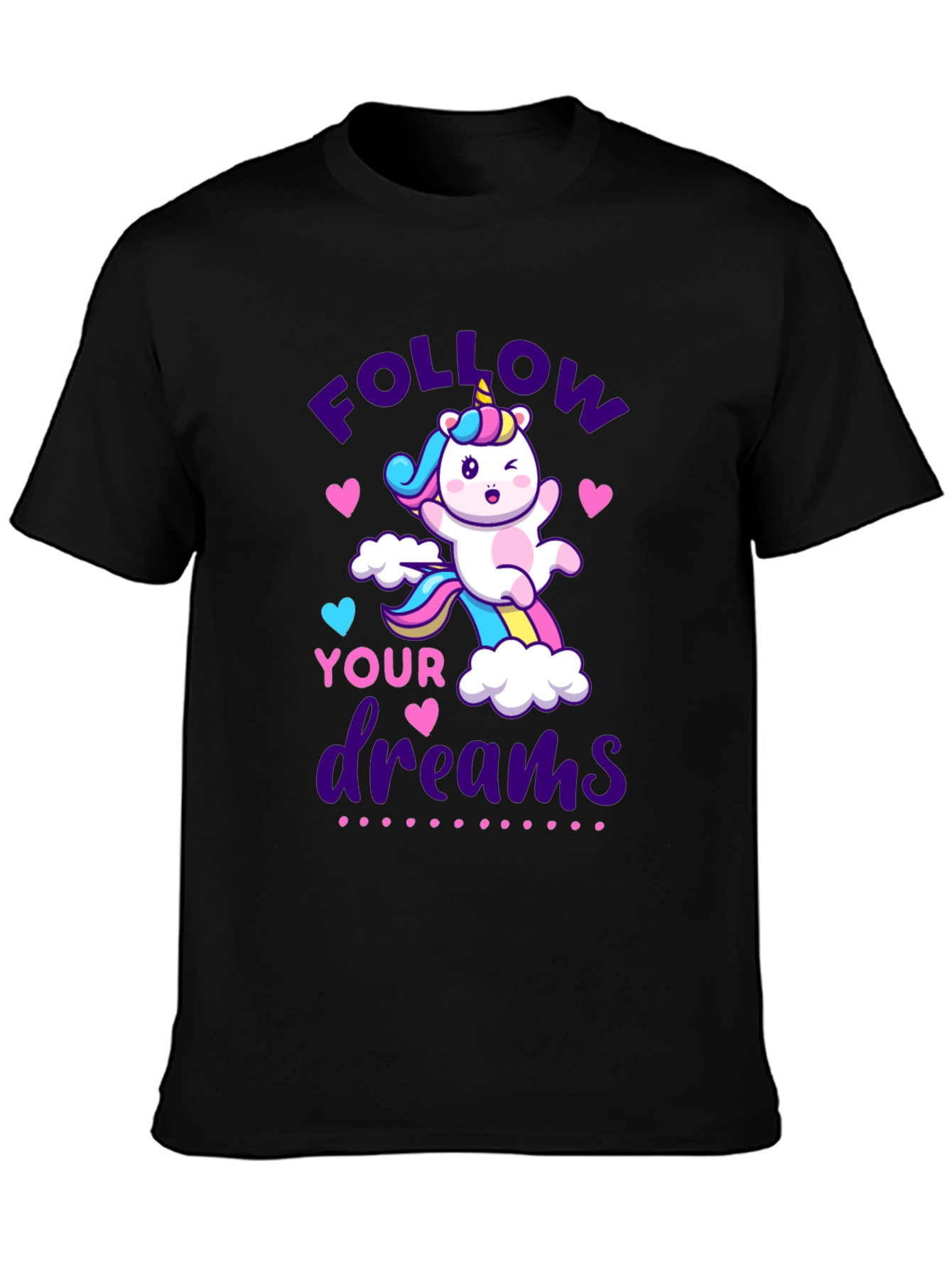 Black Follow Your Dreams Unicorn Graphic Tee view 3