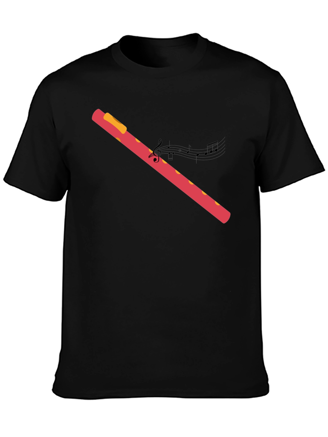 Black Musical Flute Graphic Black T-Shirt view 3