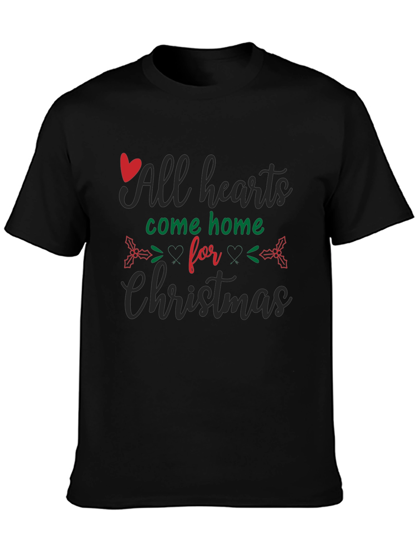 Black All Hearts Come Home for Christmas Black T-Shirt view 3