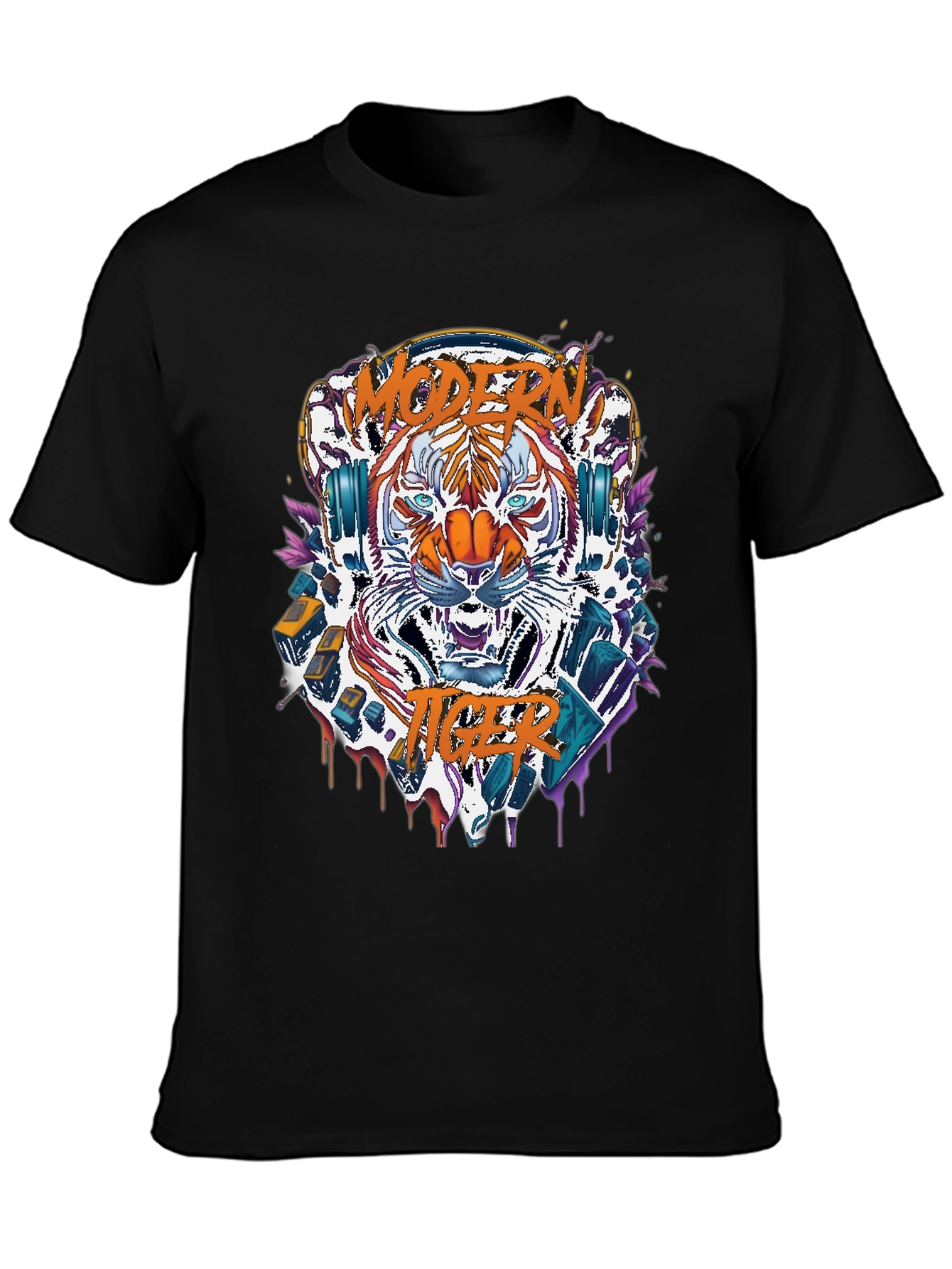 Black Modern Tiger Graphic Tee view 3