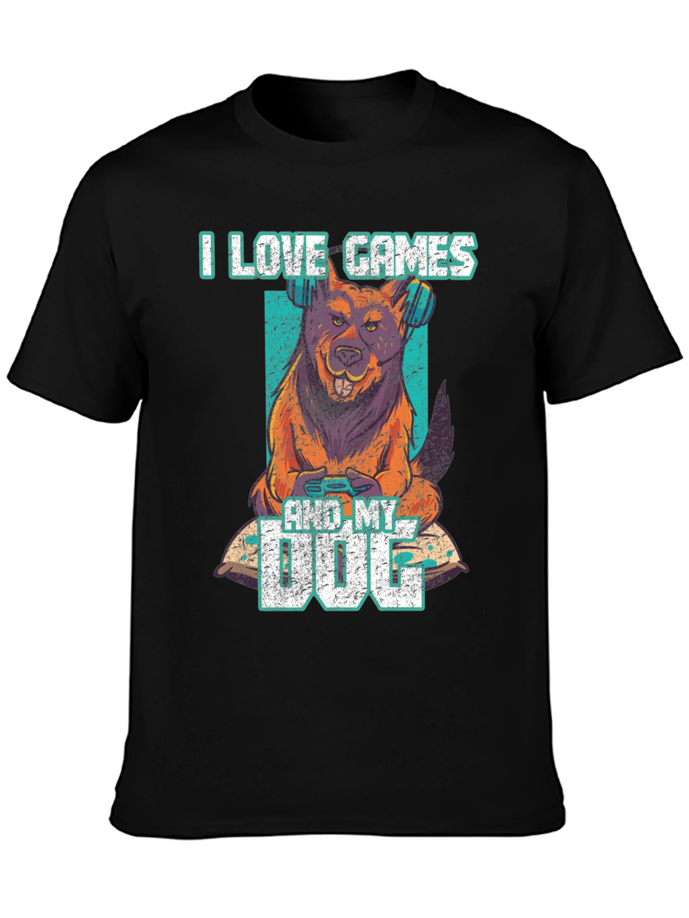 Black I Love Games & My Dog Graphic T-Shirt view 3