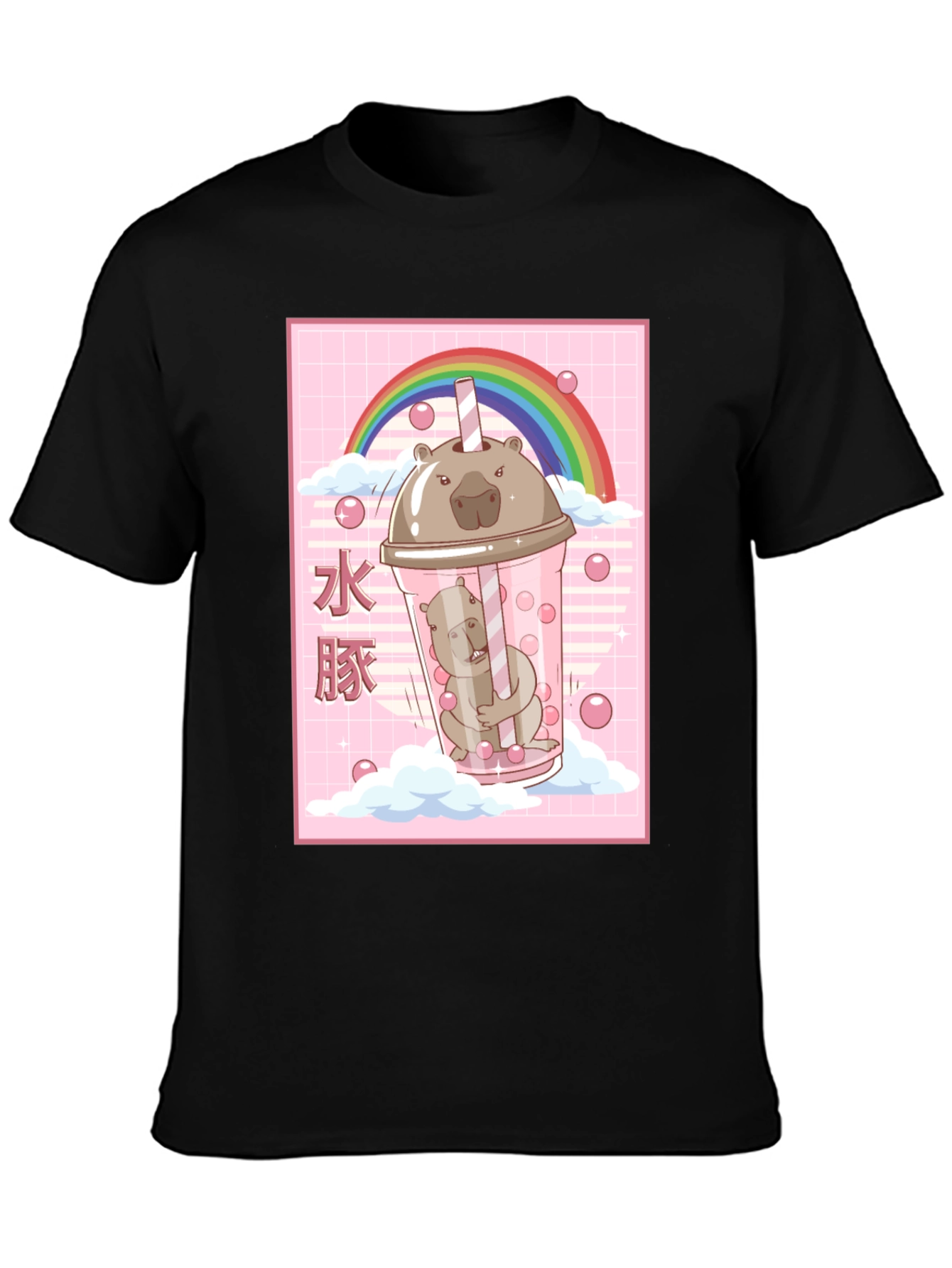 Kawaii Wombat Bubble Tea Black T-Shirt - 3
