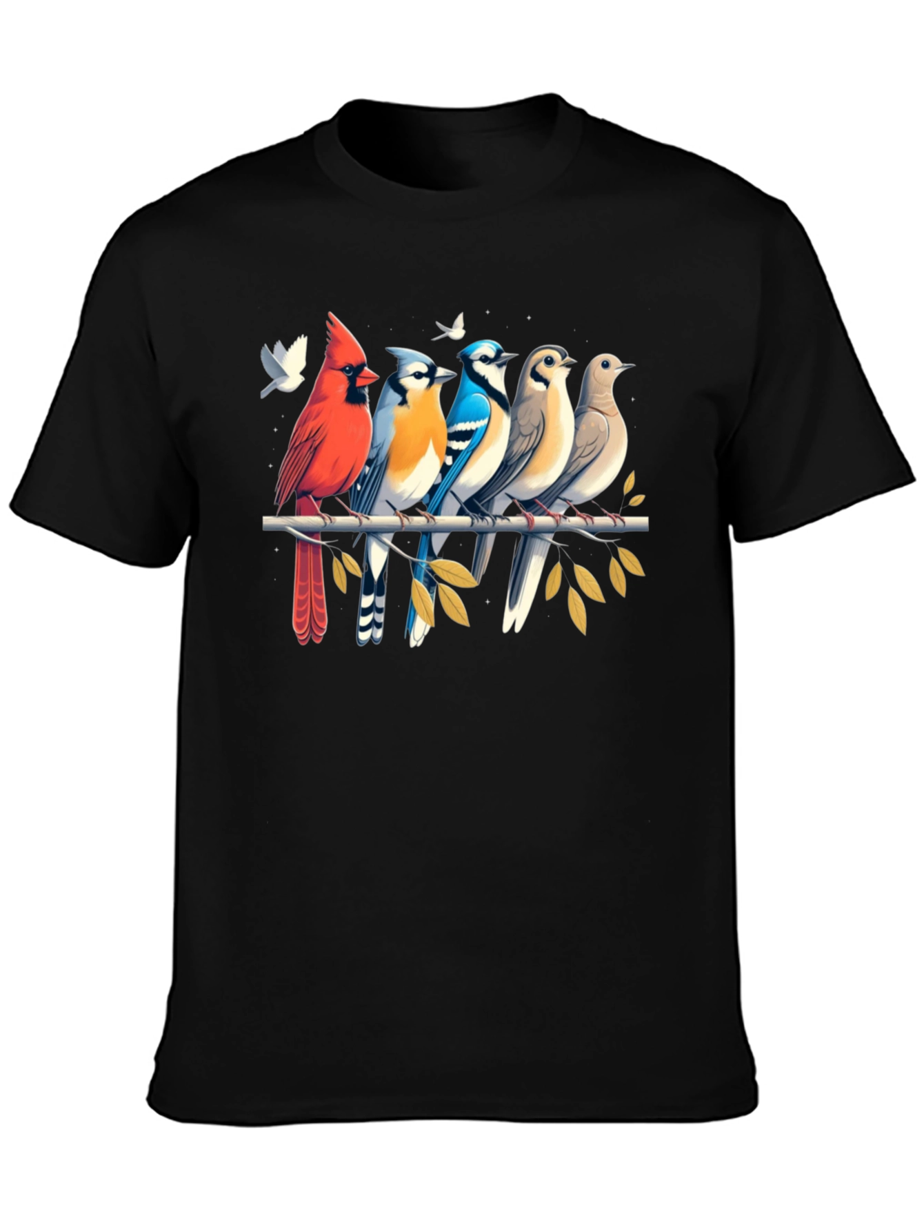 Black Birds on Branch Graphic Tee - Black view 3