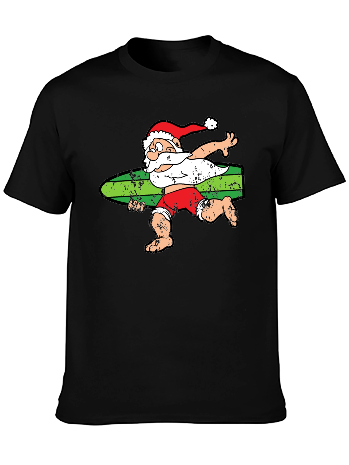 Black Surfing Santa T-Shirt - Christmas Holiday Tee view 3