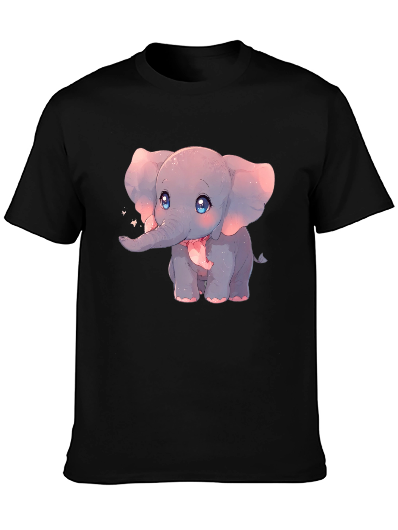 Black Cute Elephant Graphic Black T-Shirt view 3