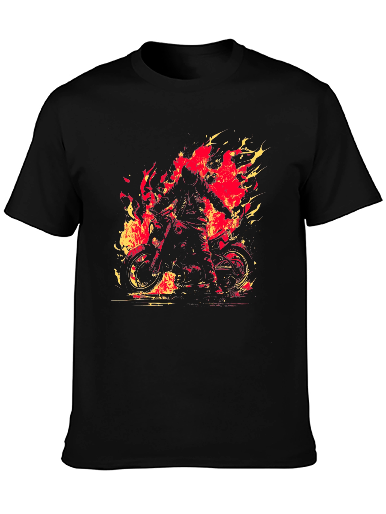 Black Fiery Rider Graphic Tee - Black Motorcycle T-Shirt view 3