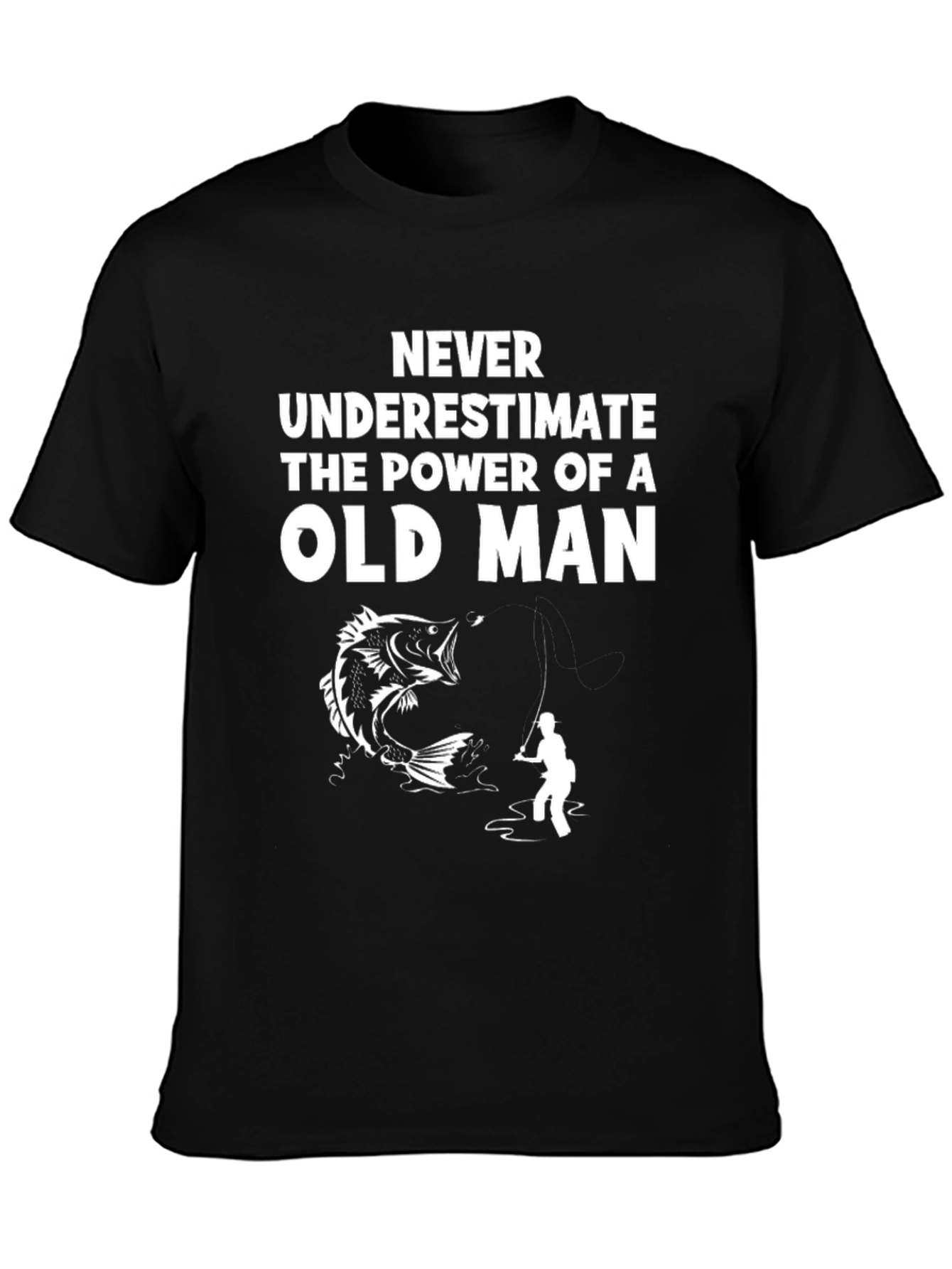 Black Never Underestimate Old Man Fishing T-Shirt view 3