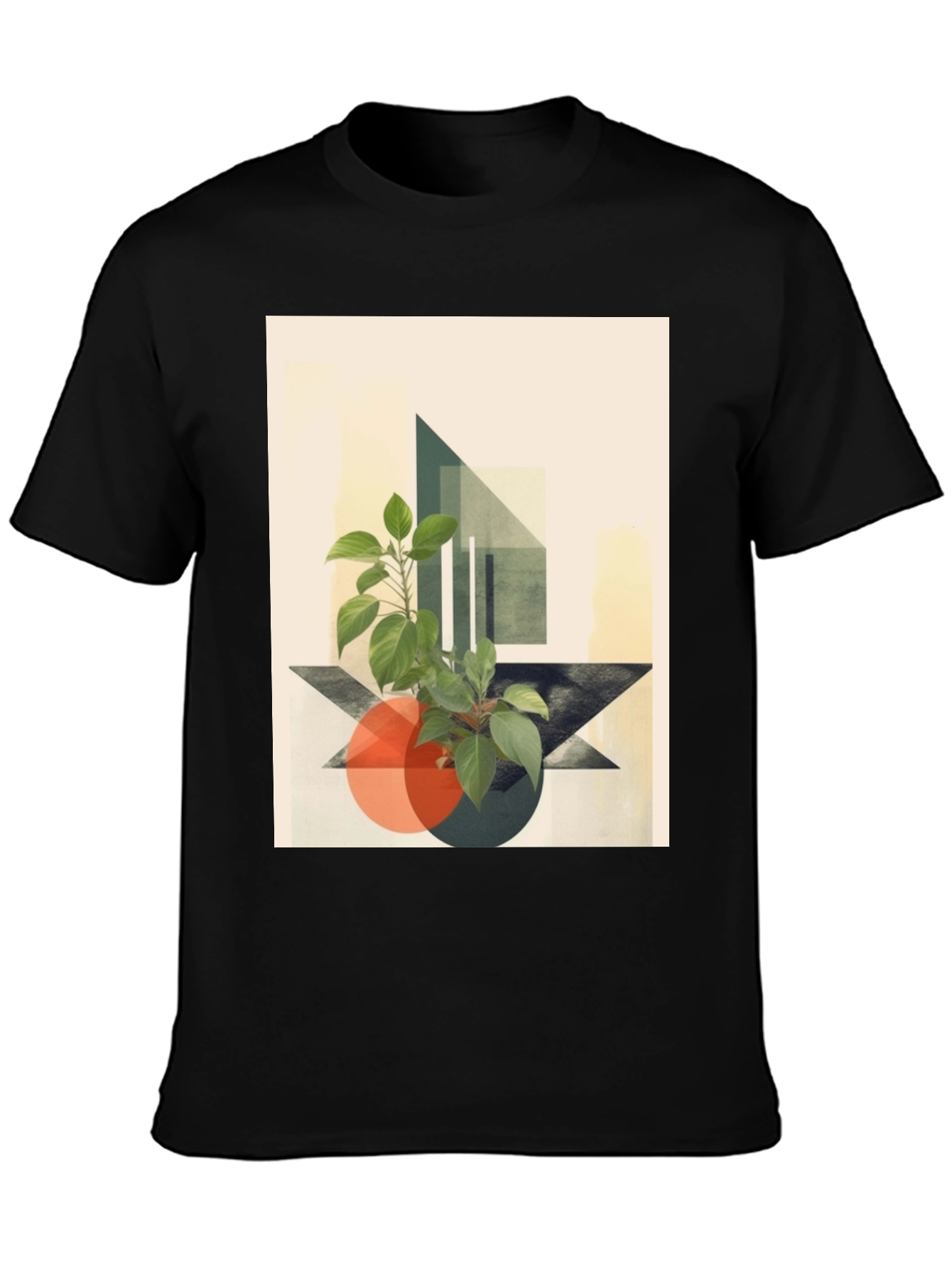 Black Abstract Geometric Plant T-Shirt view 3