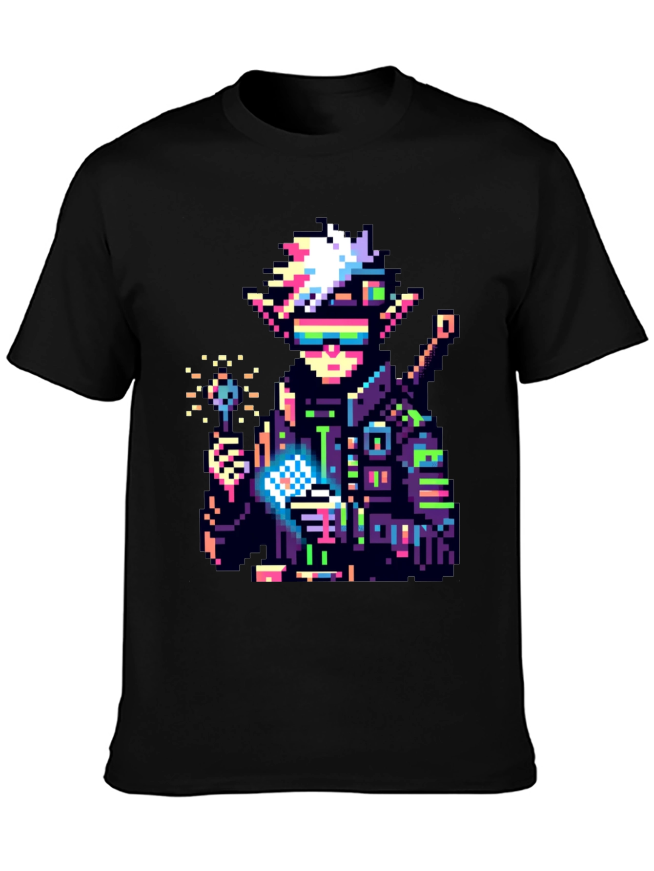 Black Pixel Cyberpunk Elf T-Shirt view 3