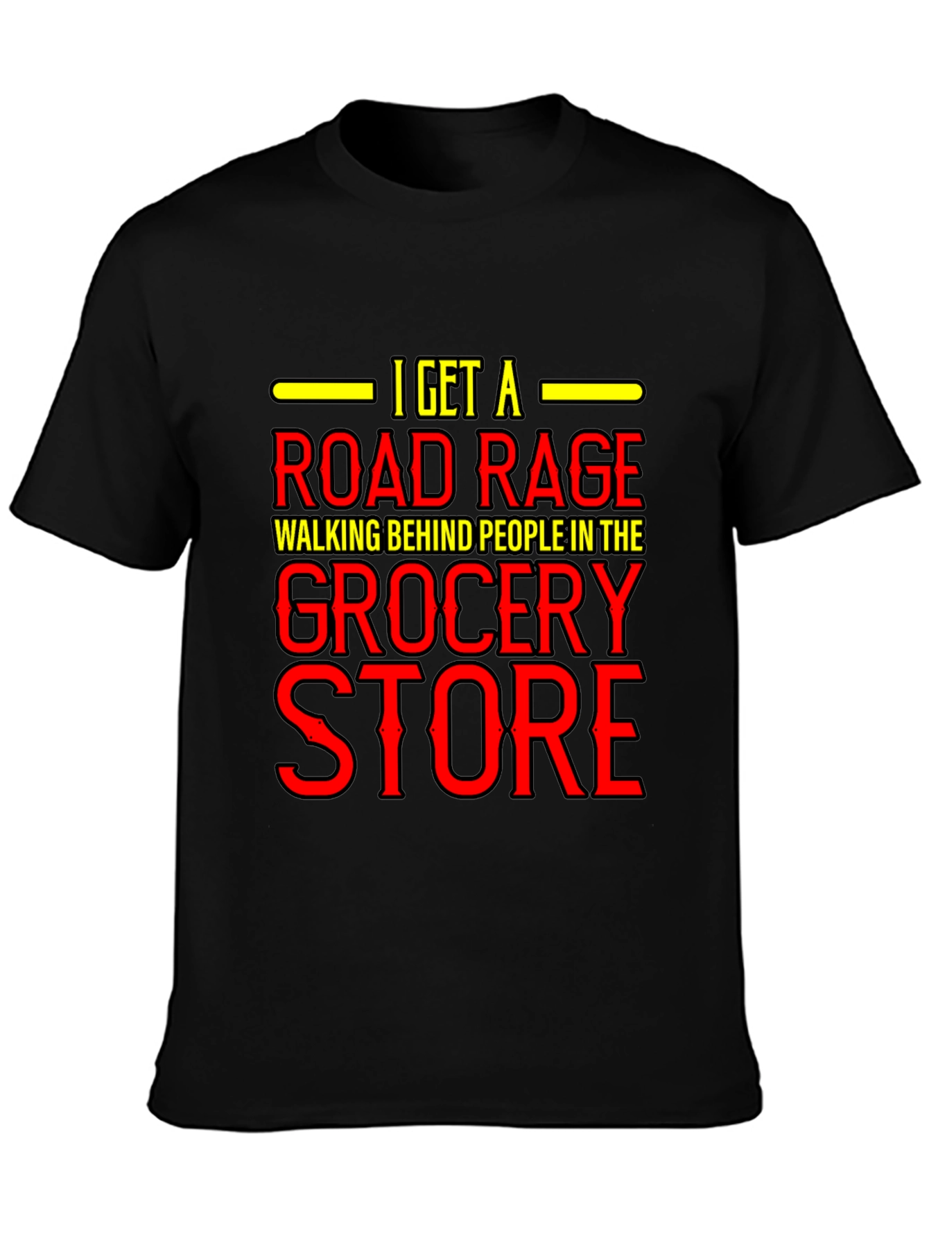Black Road Rage Grocery Store T-Shirt - Funny Black Cotton Tee view 3