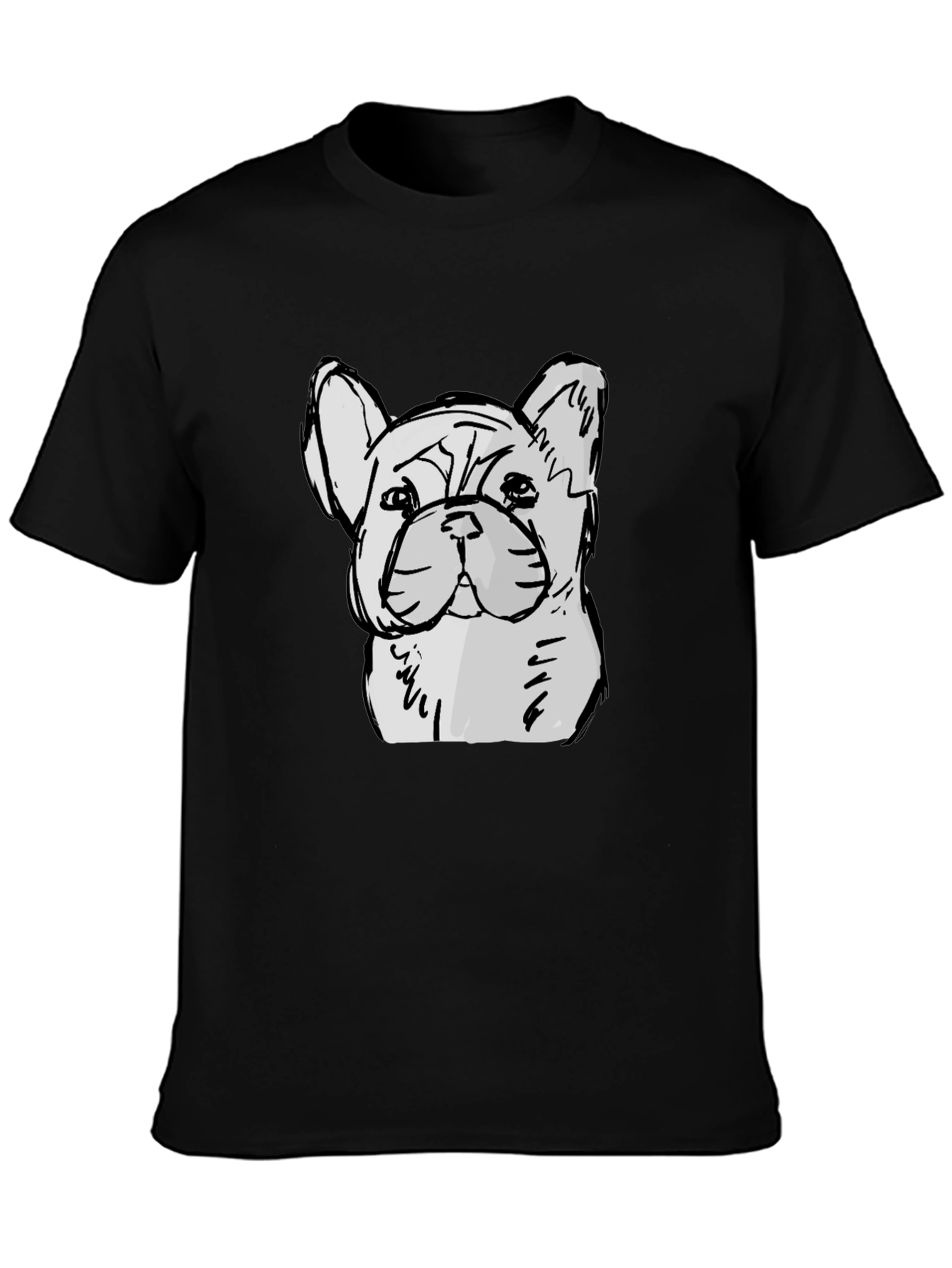 Black French Bulldog Sketch Graphic Black T-Shirt view 3