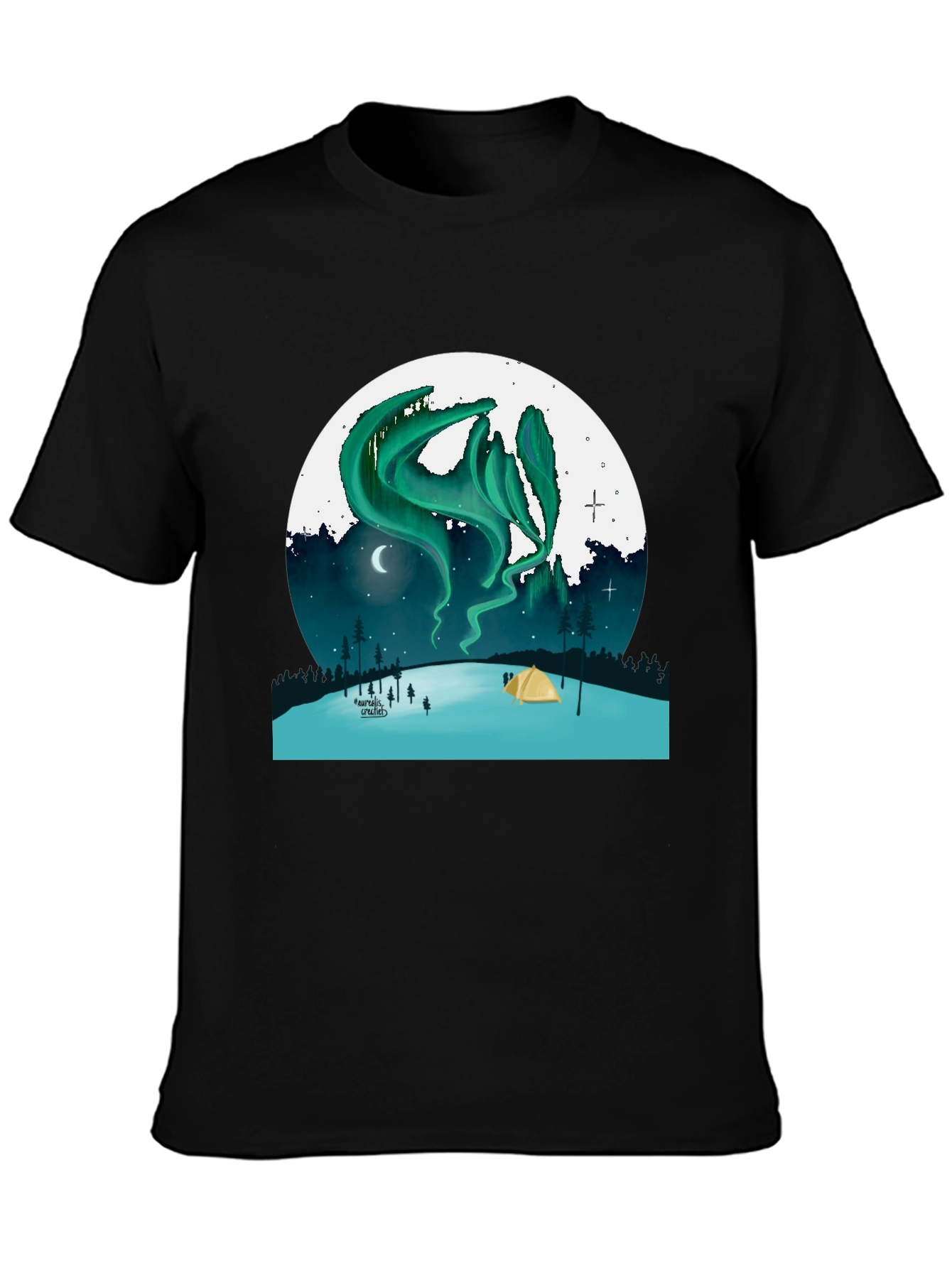 Black Aurora Camping T-Shirt - Northern Lights Adventure Tee view 3