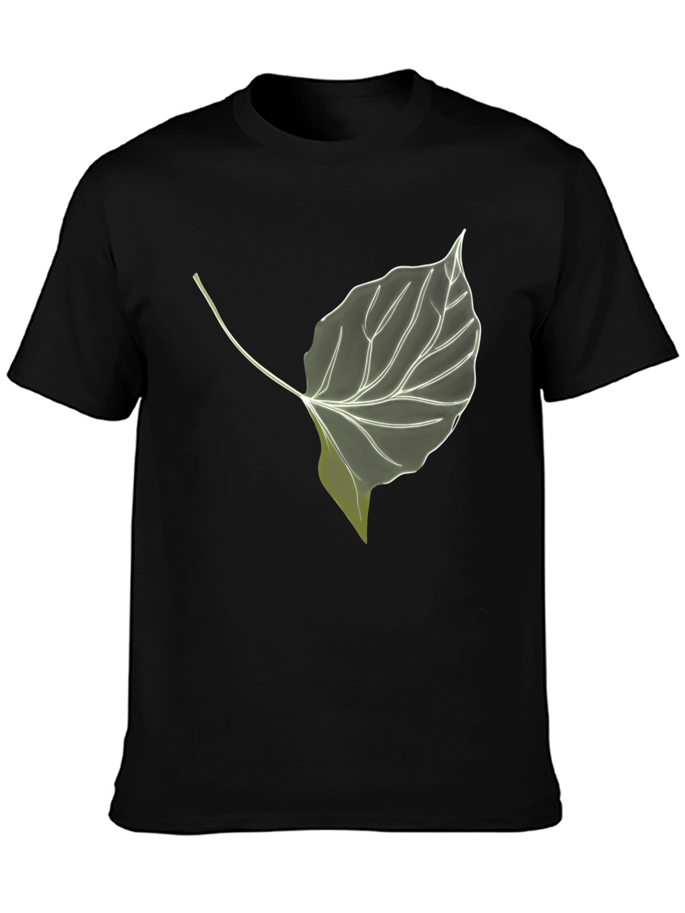 Black Leaf Print Black T-Shirt - Nature Inspired Style view 3