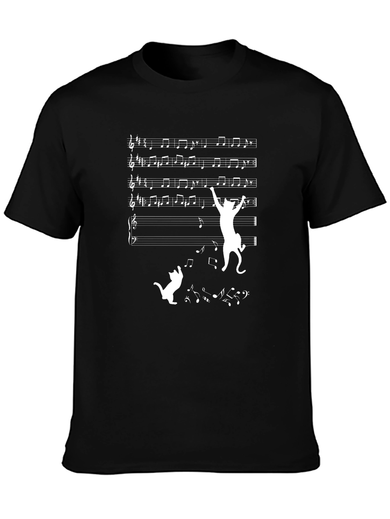 Black Musical Cats Graphic T-Shirt view 3