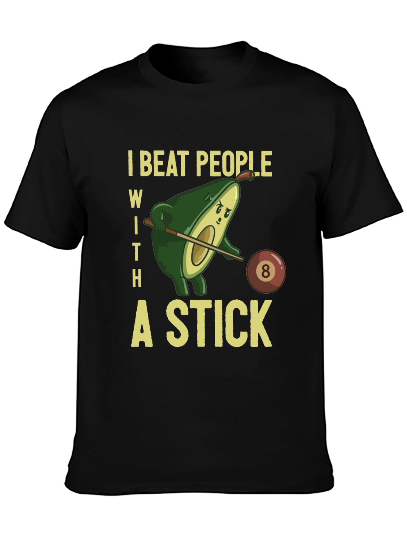 Black Funny Avocado Billiards T-Shirt view 3