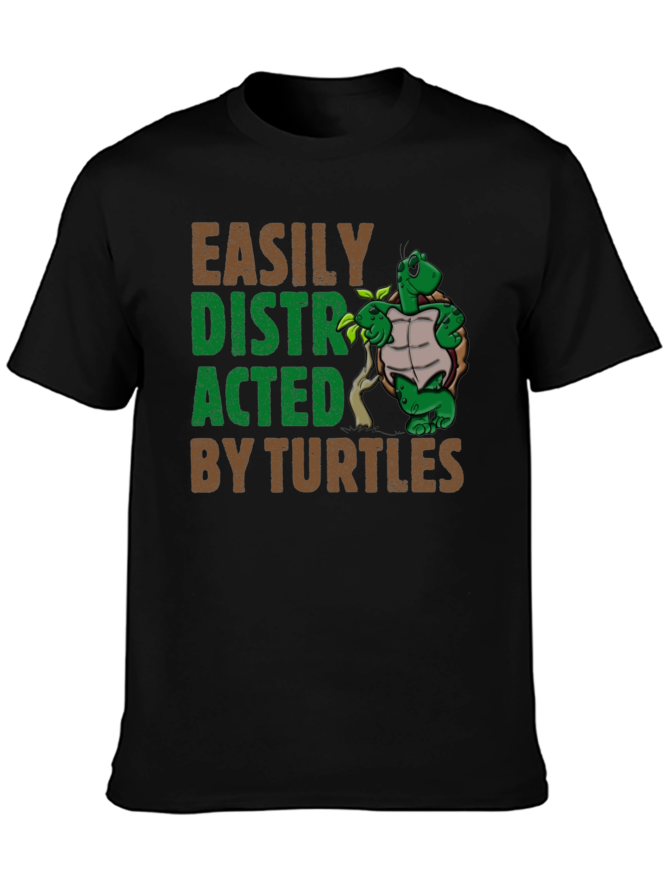 Black Easily Distracted By Turtles Graphic T-Shirt view 3