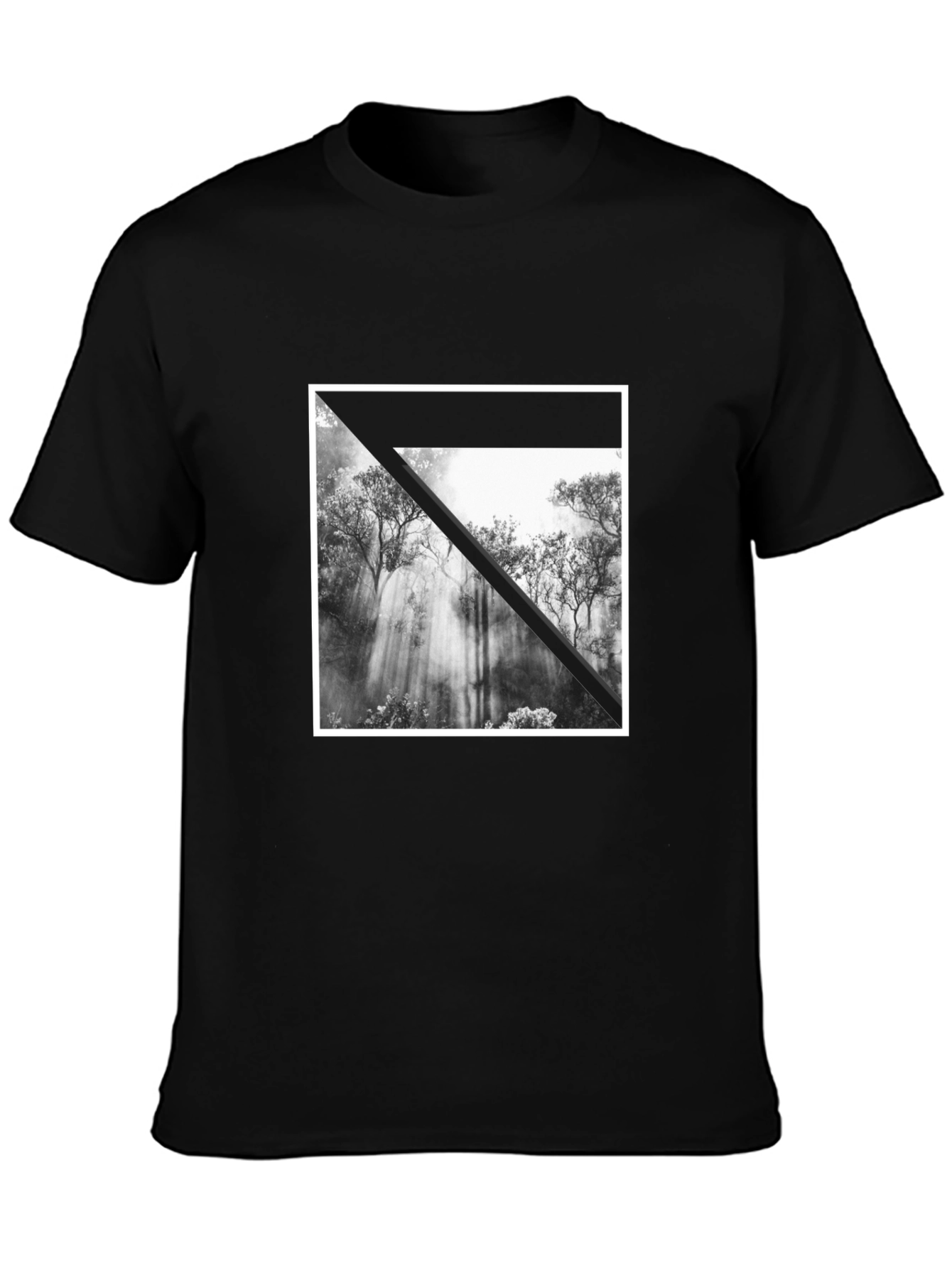 Black Abstract Forest Graphic Tee - Black Cotton T-Shirt view 3
