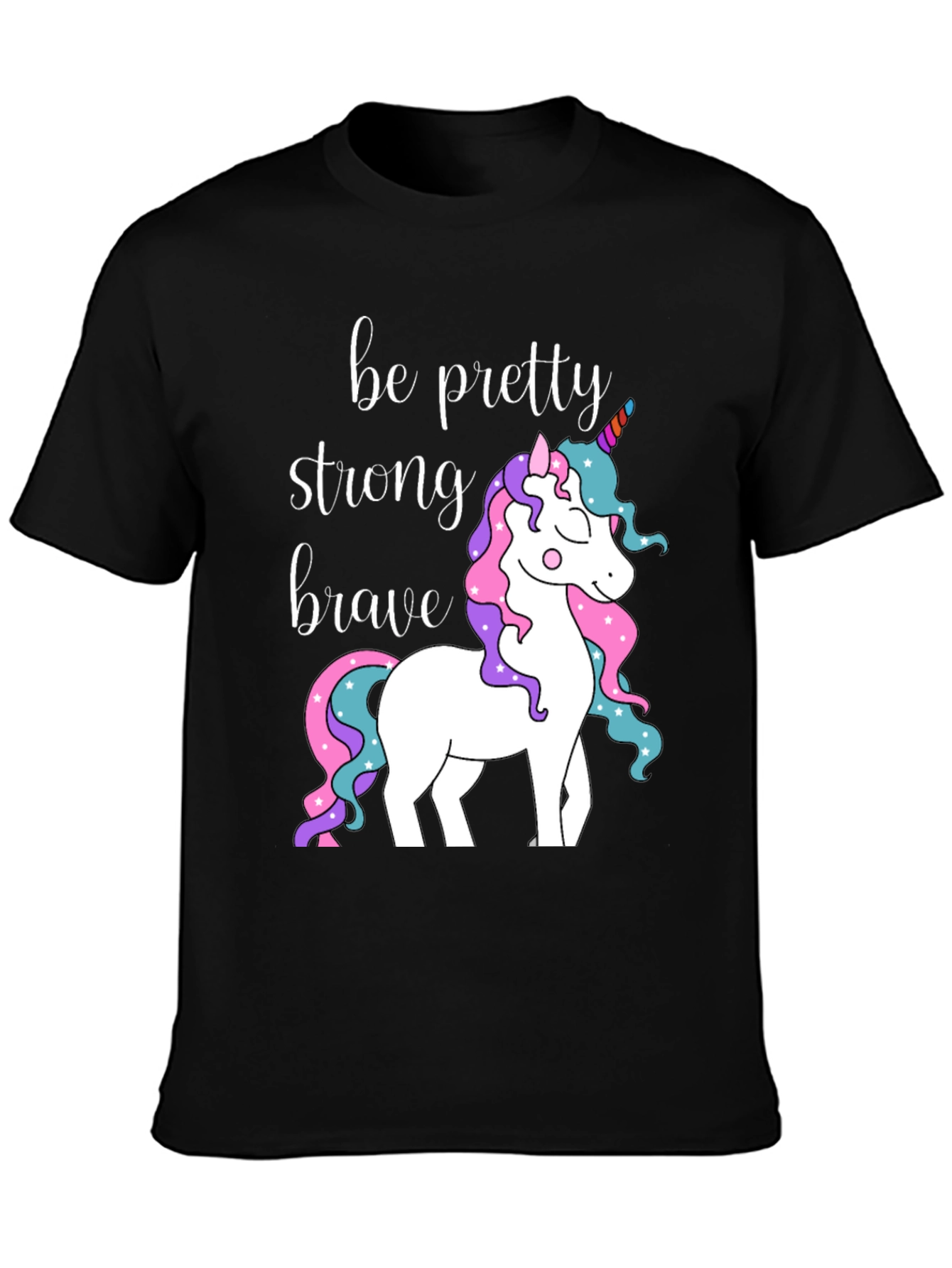 Black Be Pretty Strong Brave Unicorn Graphic T-Shirt view 3