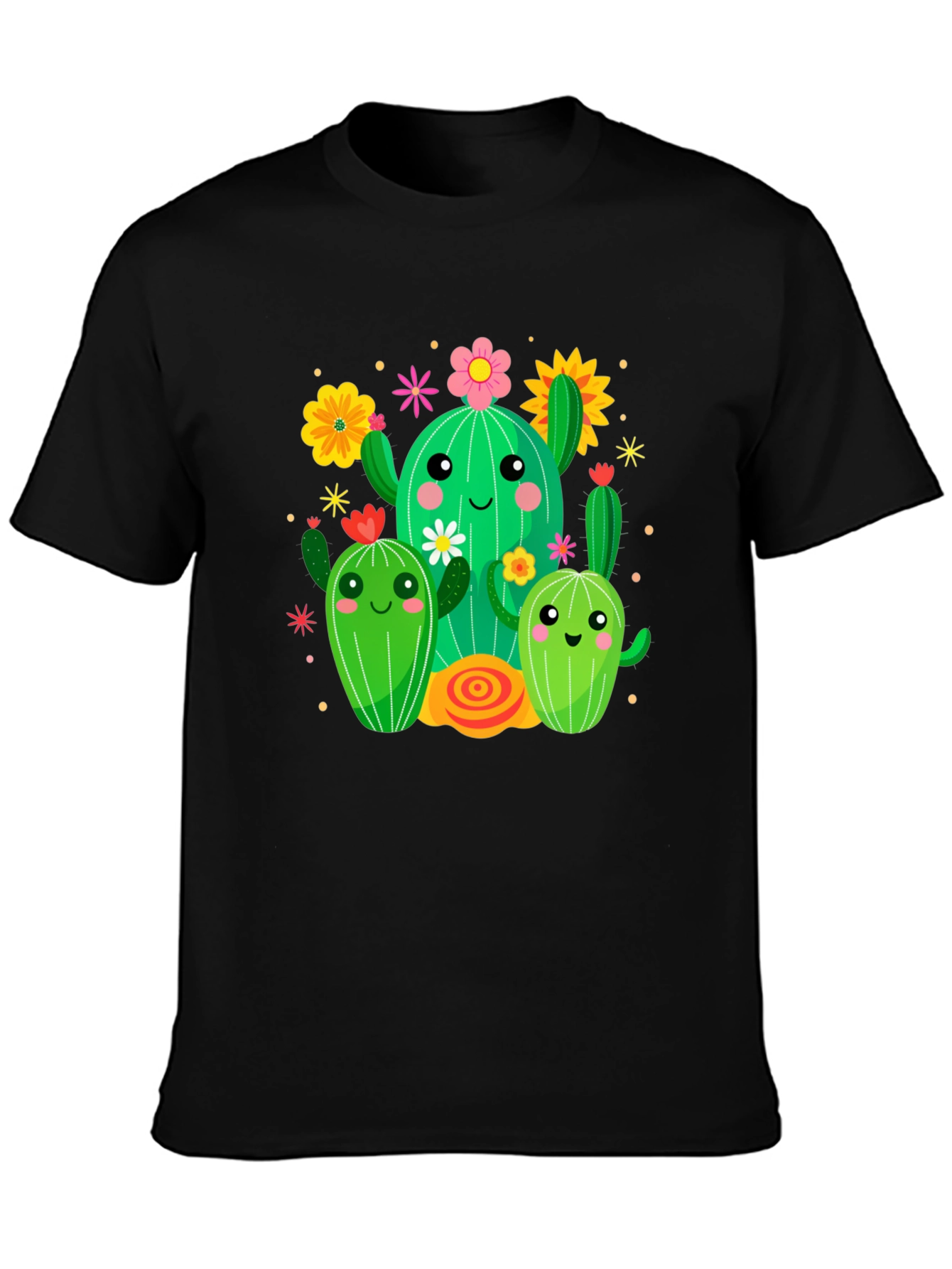 Black Cute Cactus Crew Graphic Tee - Fun & Stylish view 3