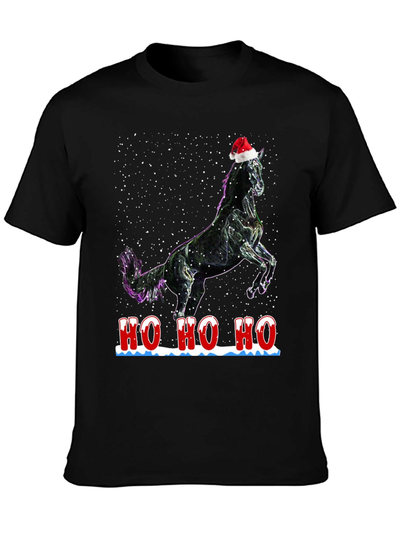 Black Festive Horse T-Shirt - Holiday Cheer view 3