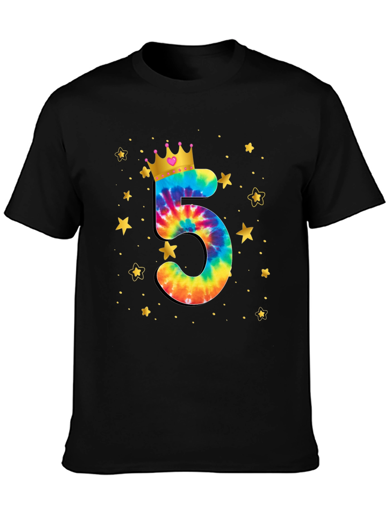 Black Birthday Number 5 Tie Dye Crown Kids T-Shirt view 3