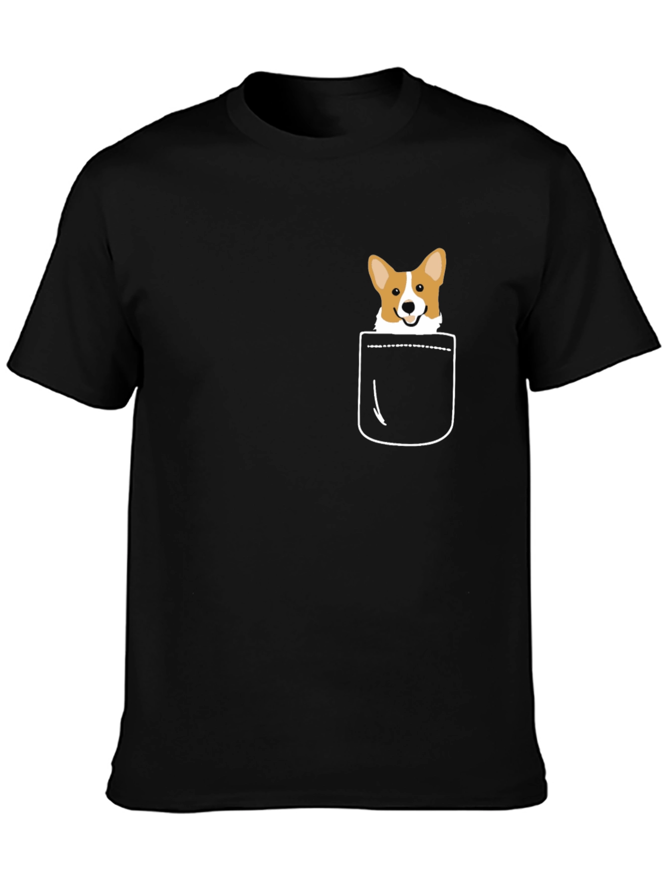 Black Corgi Pocket T-Shirt - Cute Dog Graphic Tee view 3