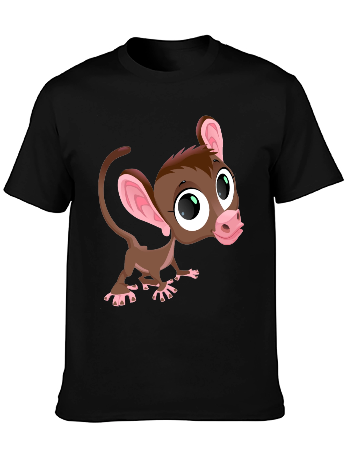 Black Cute Cartoon Monkey Graphic Tee - Black view 3