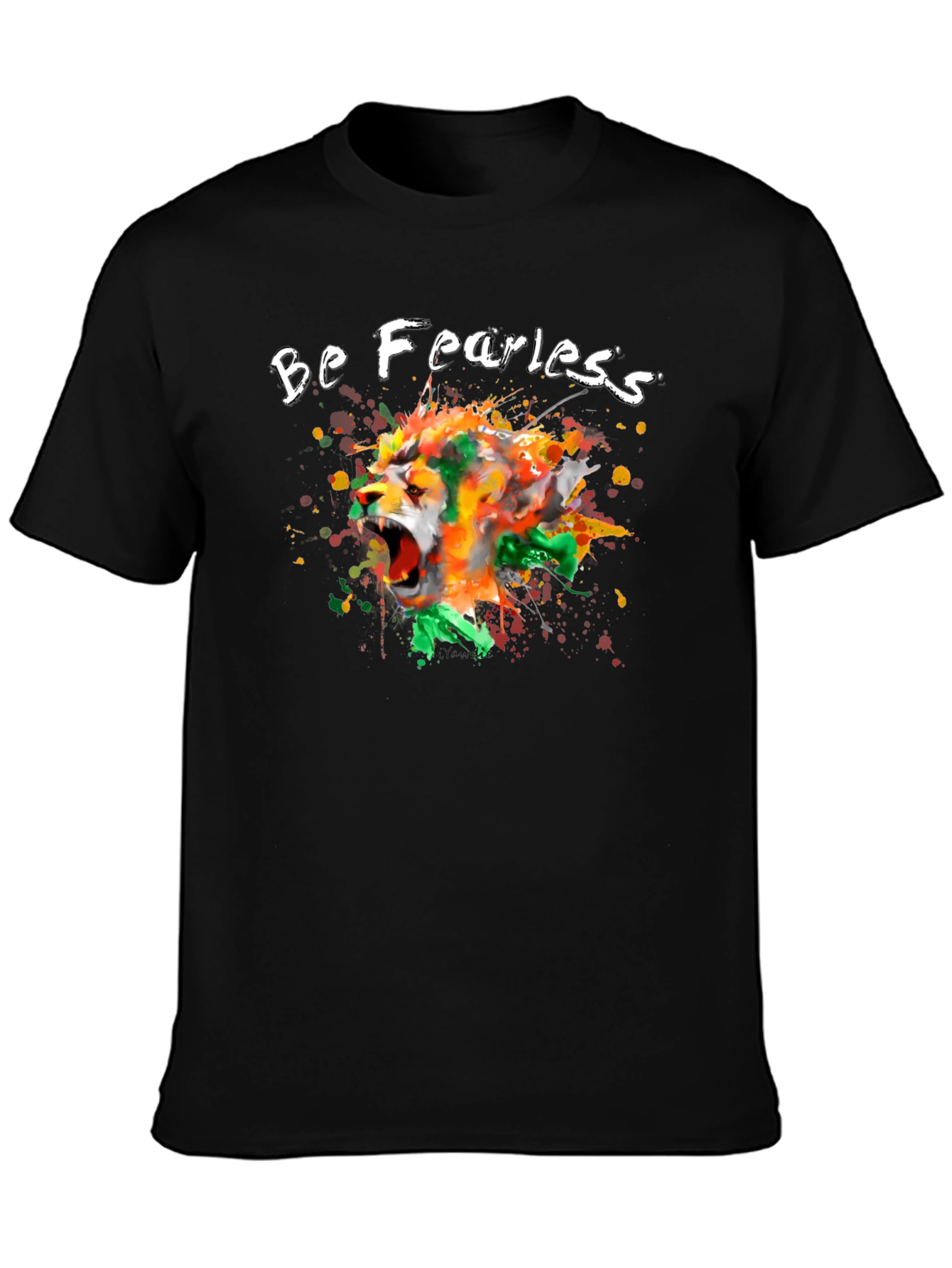 Black Be Fearless Lion Graphic Black T-Shirt view 3
