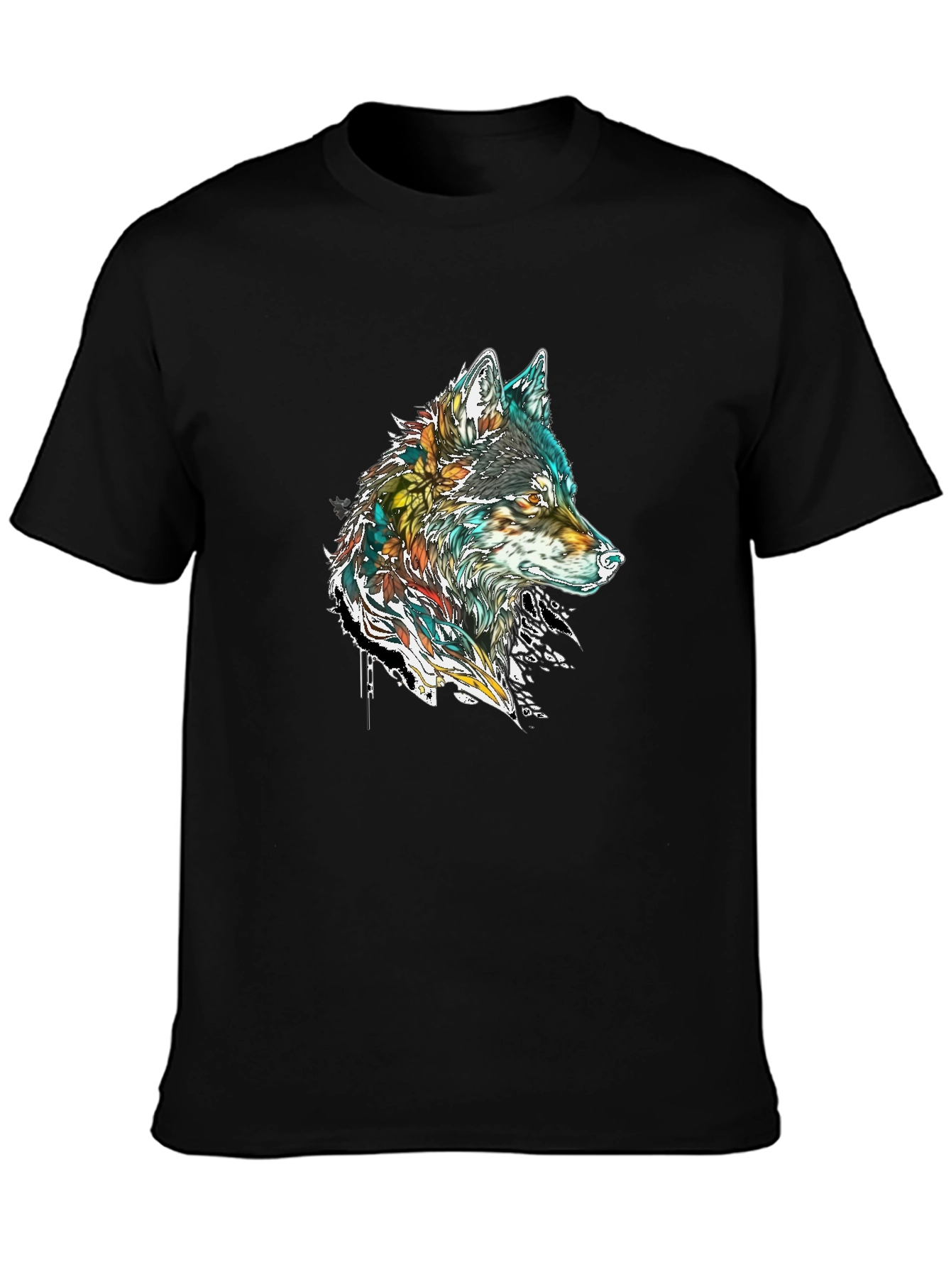 Black Wolf Graphic Print Black T-Shirt view 3