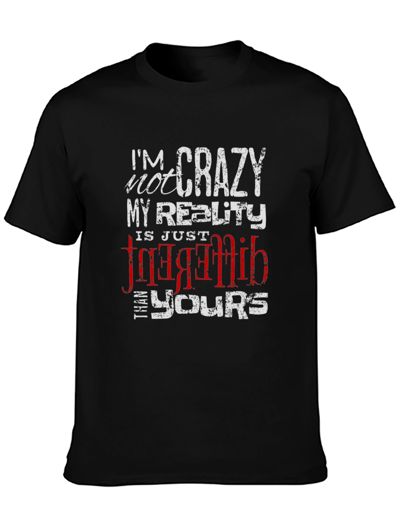 Black Crazy Reality Graphic Tee - Black Cotton Blend T-Shirt view 3