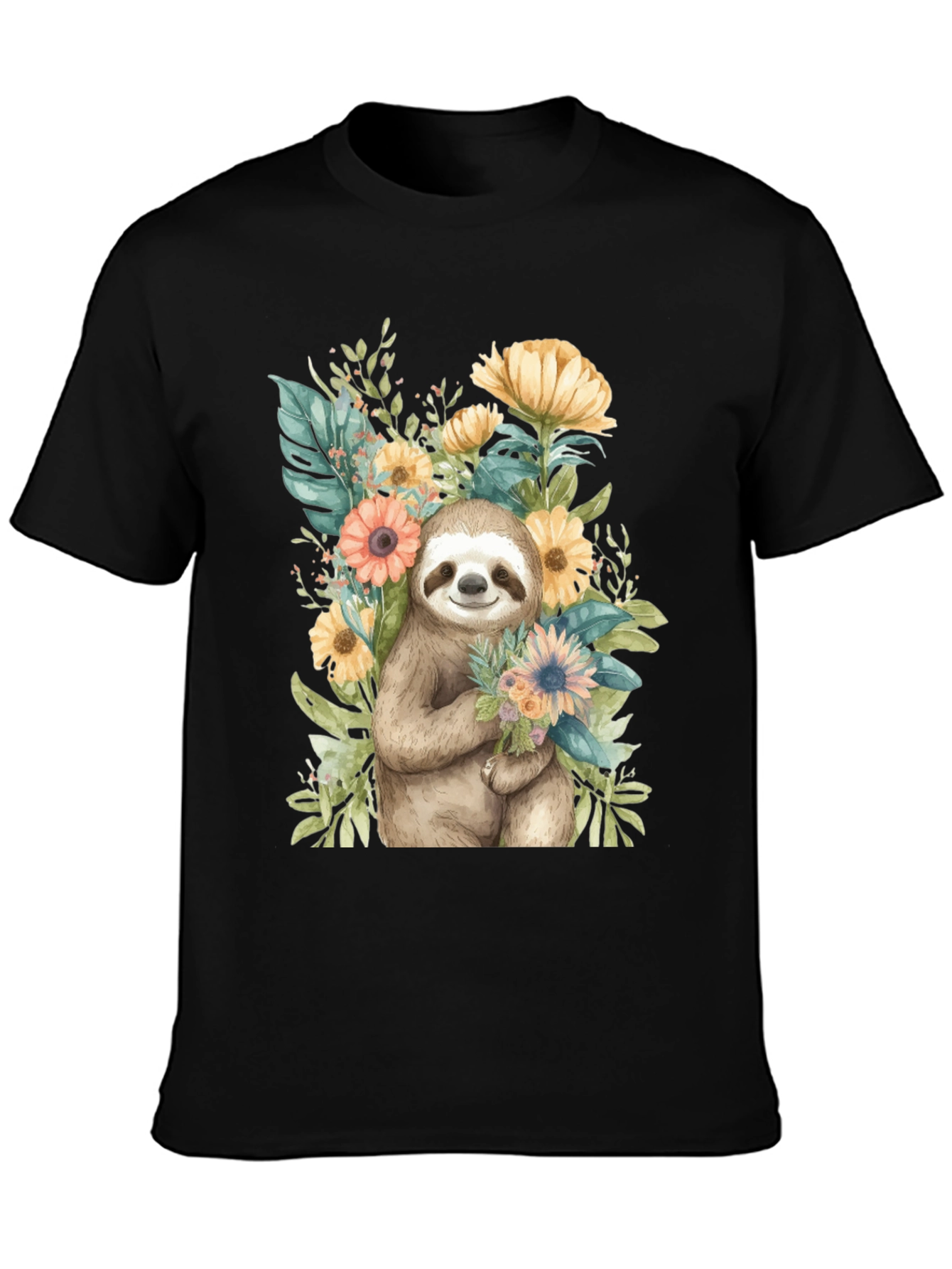 Black Sloth & Floral Graphic Tee view 3
