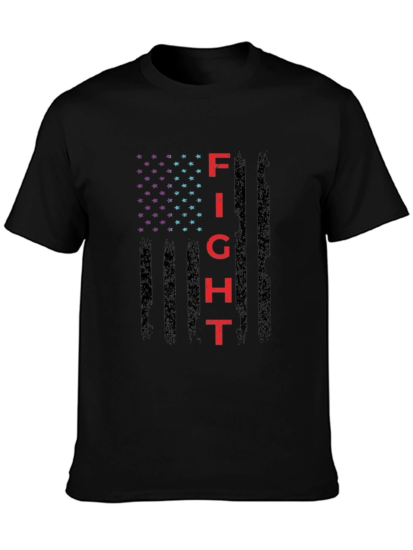 Black Fight Graphic T-Shirt - Patriotic American Flag Design view 3