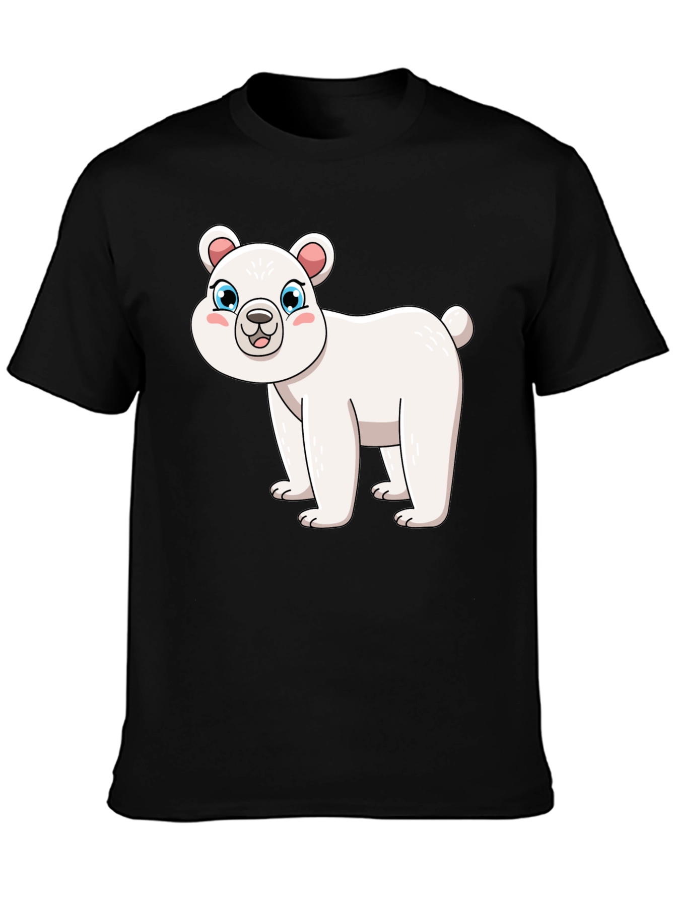 Black Cute Polar Bear Graphic Black T-Shirt view 3