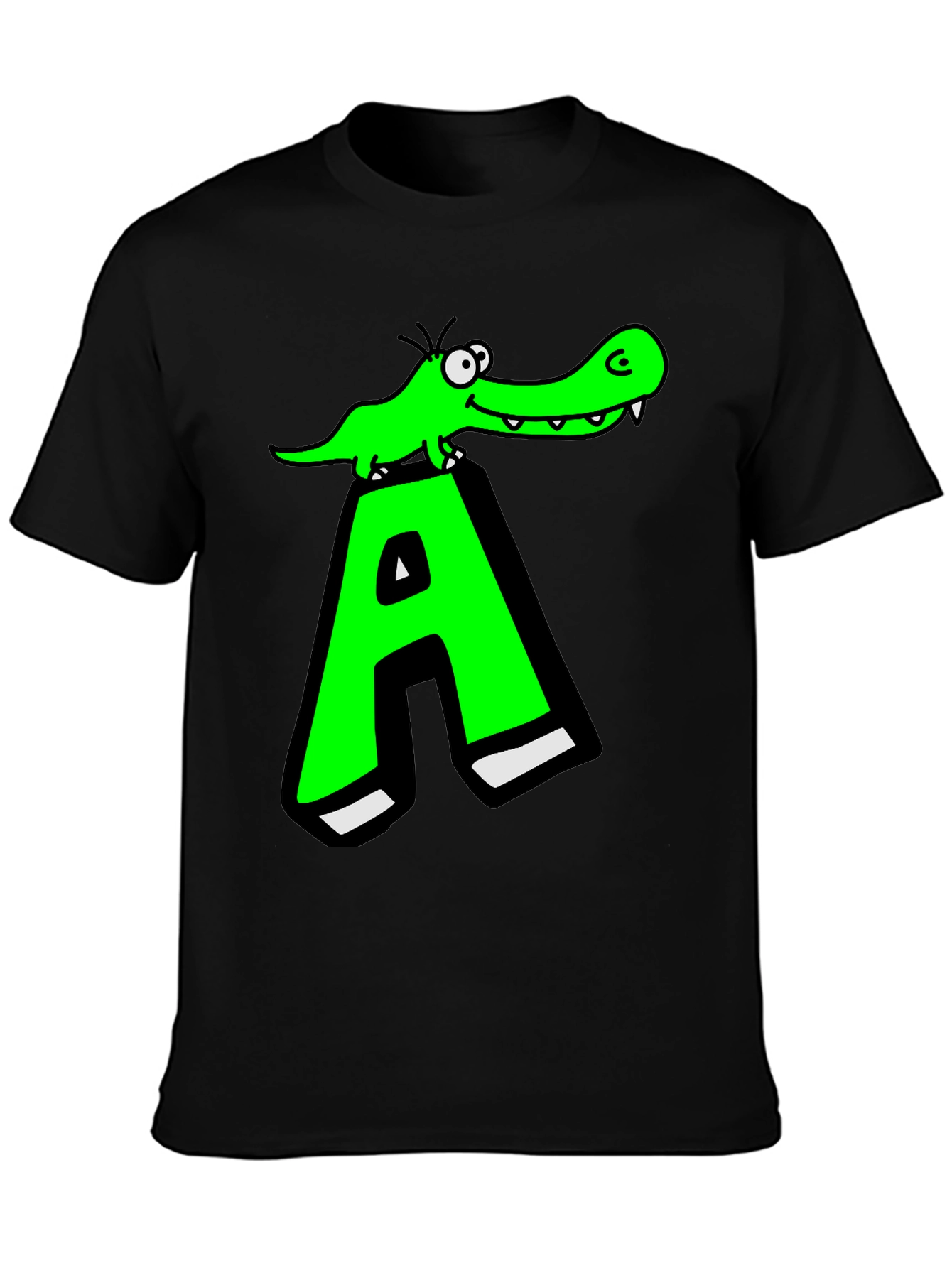 Black Funny Alligator 'A' Graphic T-Shirt view 3