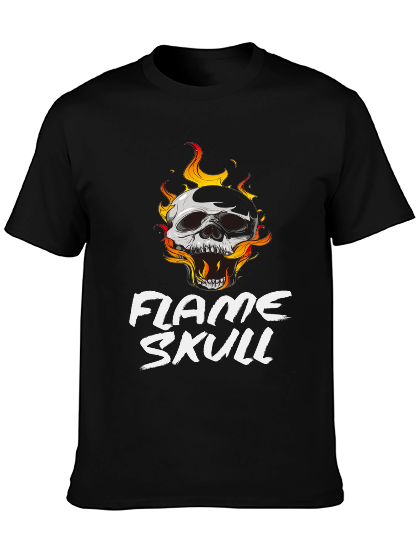 Black Flame Skull Graphic Black T-Shirt view 3
