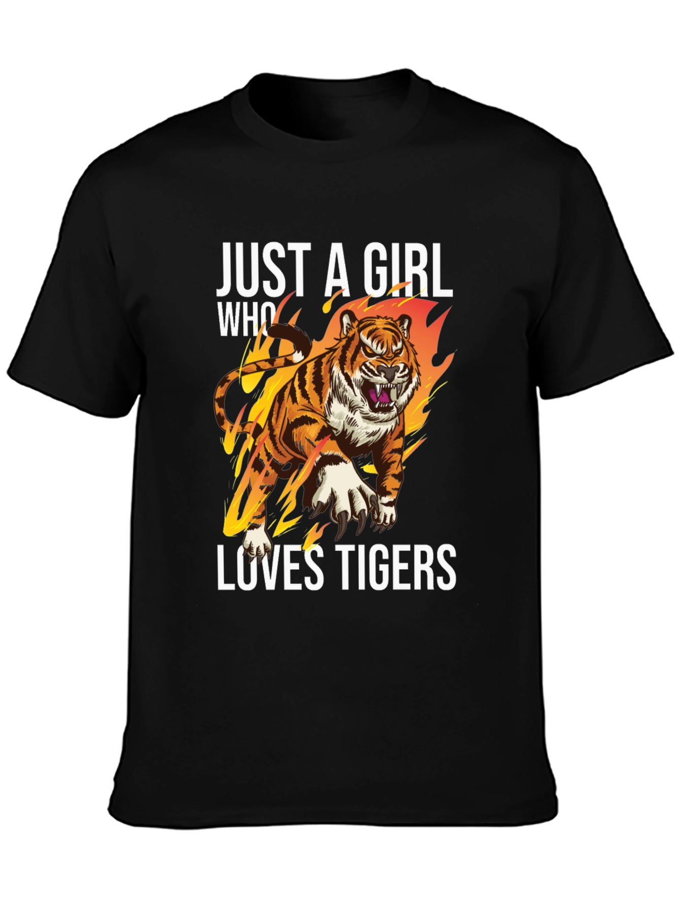 Black Just A Girl Who Loves Tigers Graphic T-Shirt view 3