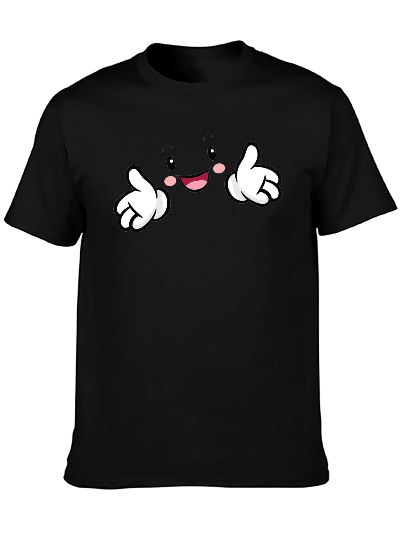 Black Funny Cartoon Face Black T-Shirt view 3