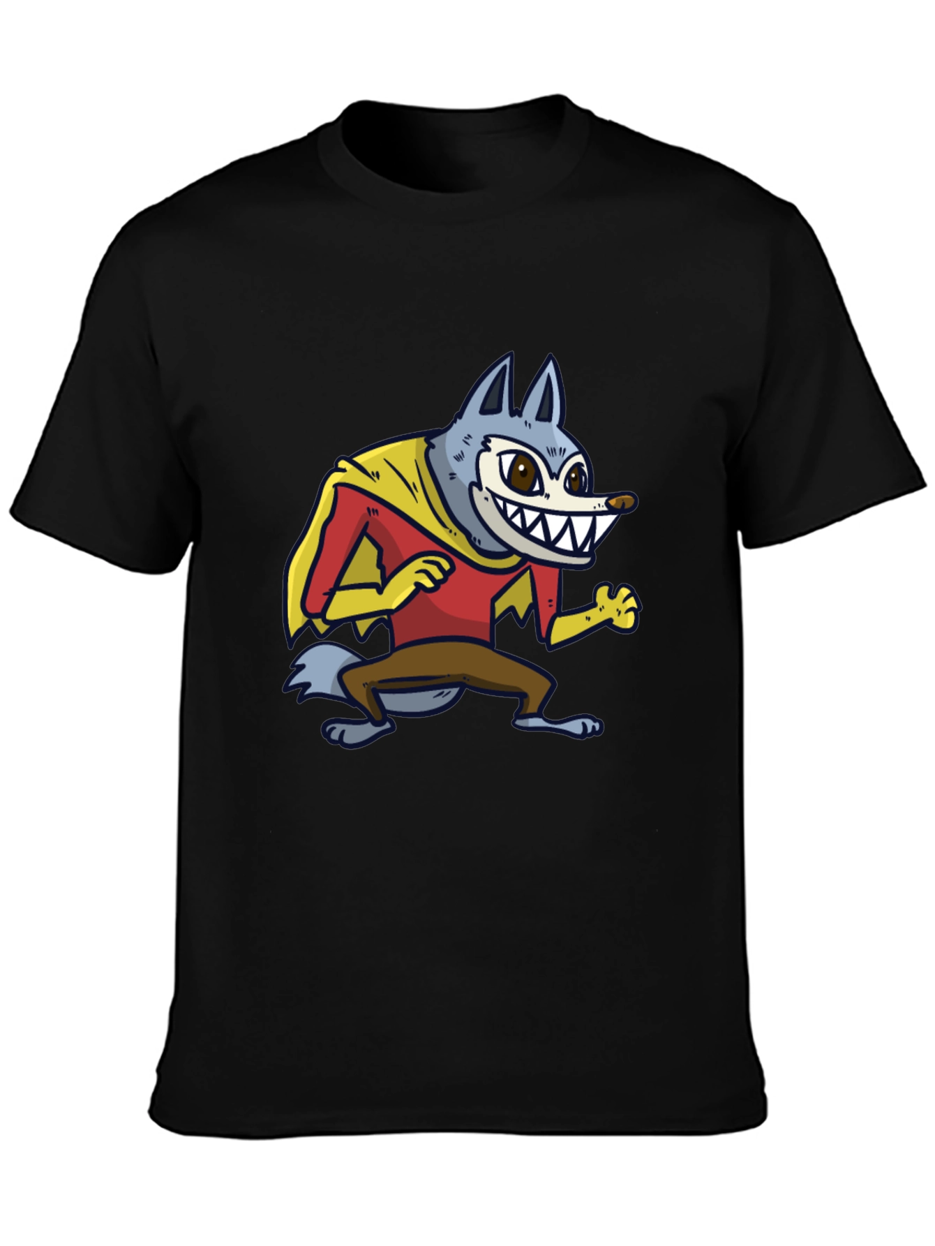 Black Cartoon Wolf Superhero Graphic Tee - Black view 3