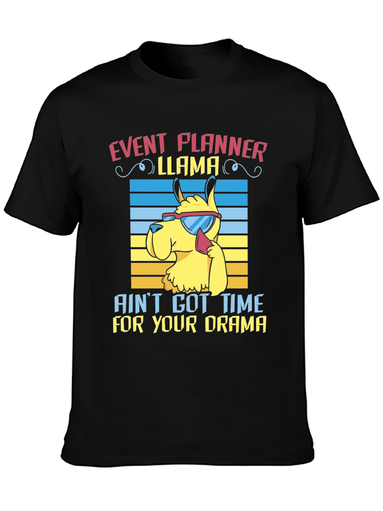 Black Event Planner Llama T-Shirt view 3