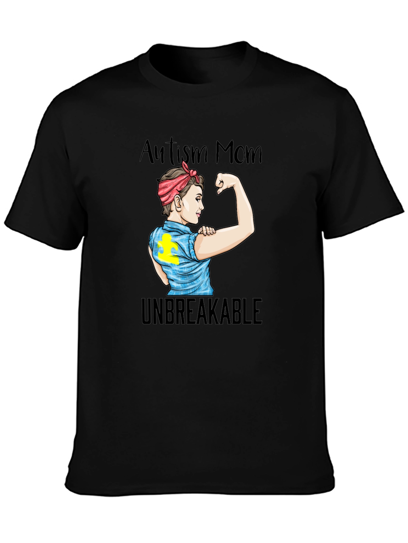 Black Autism Mom Unbreakable Graphic T-Shirt view 3