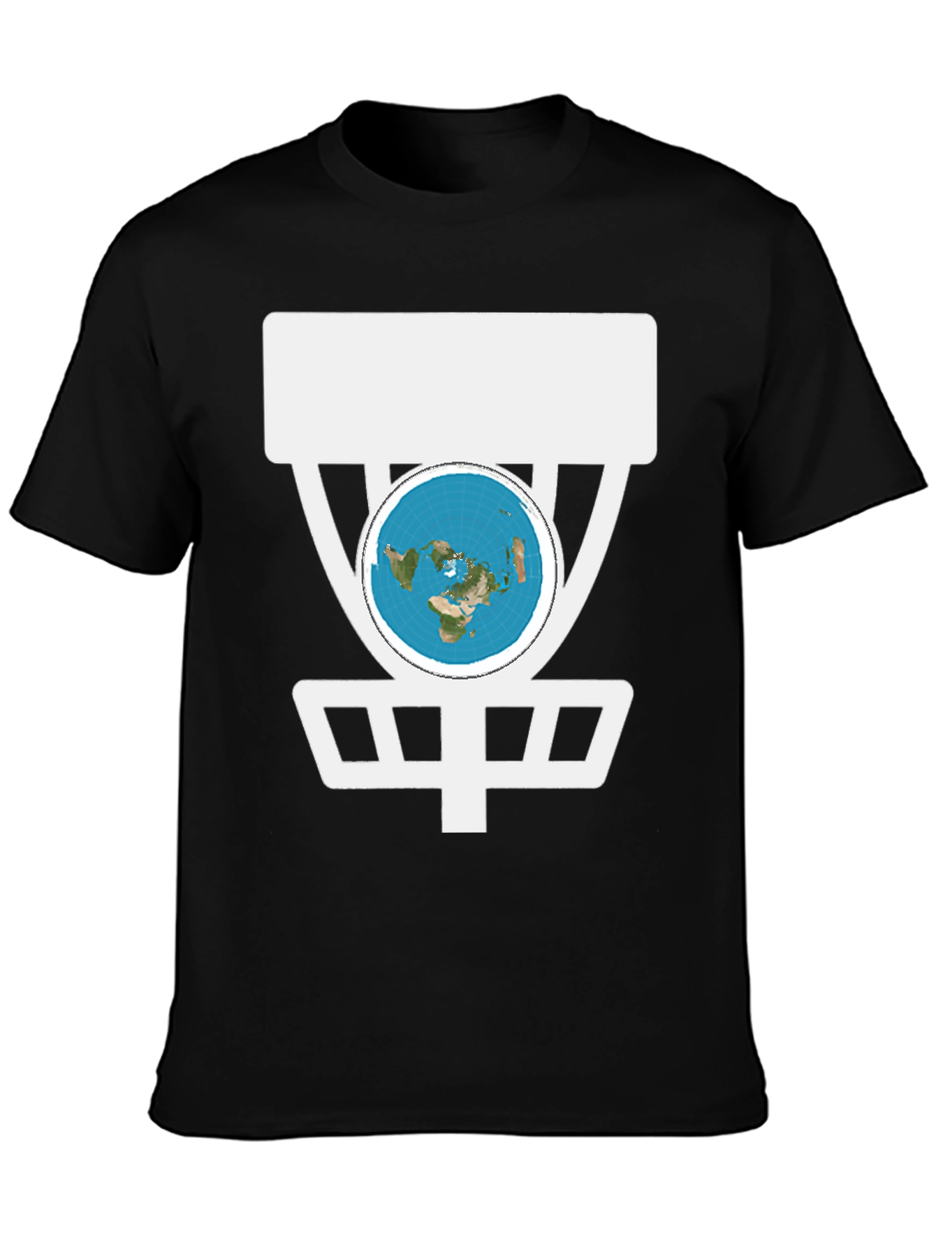 Black Flat Earth Disc Golf T-Shirt Funny Conspiracy Tee view 3