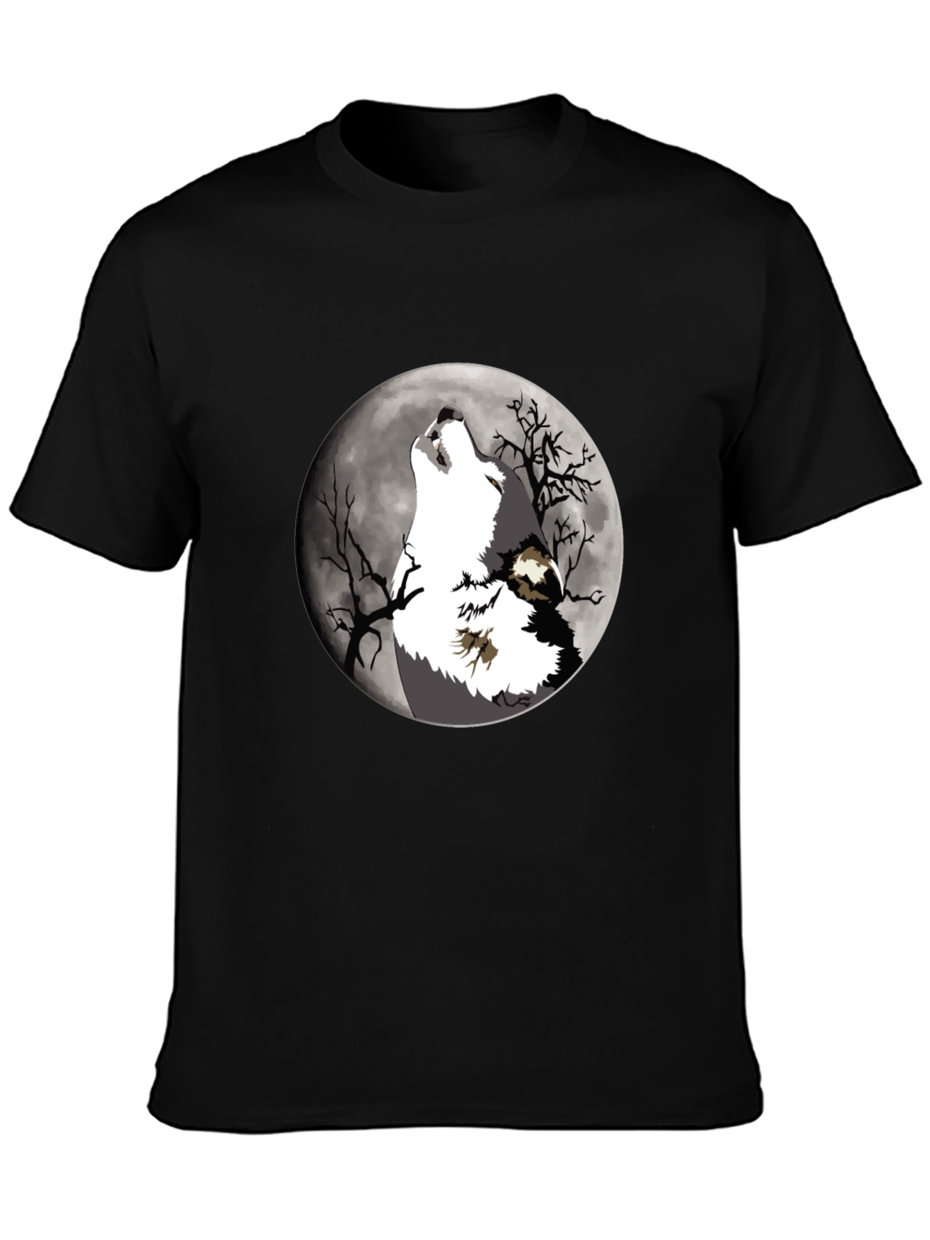 Black Wolf Howling at Moon Graphic T-Shirt view 3
