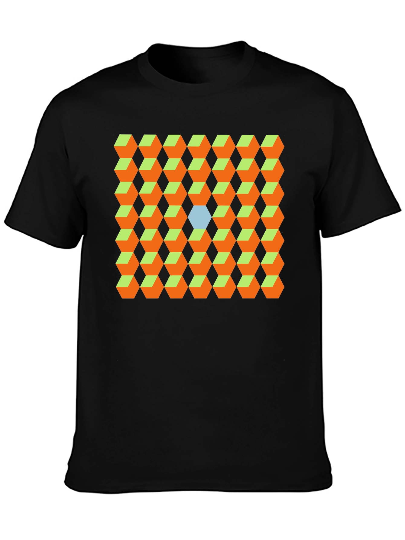 Black Geometric Cube Pattern T-Shirt - Optical Illusion Design view 3