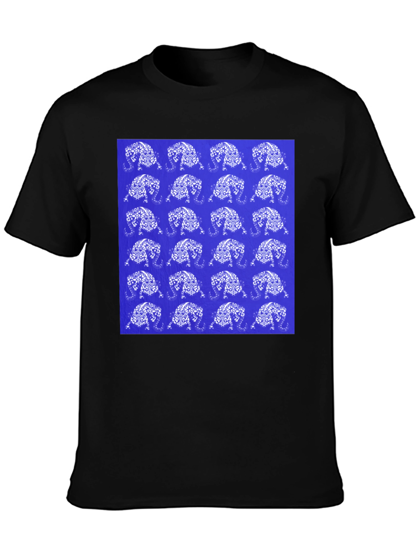 Black Patterned Elephant Print Crew Neck T-Shirt view 3